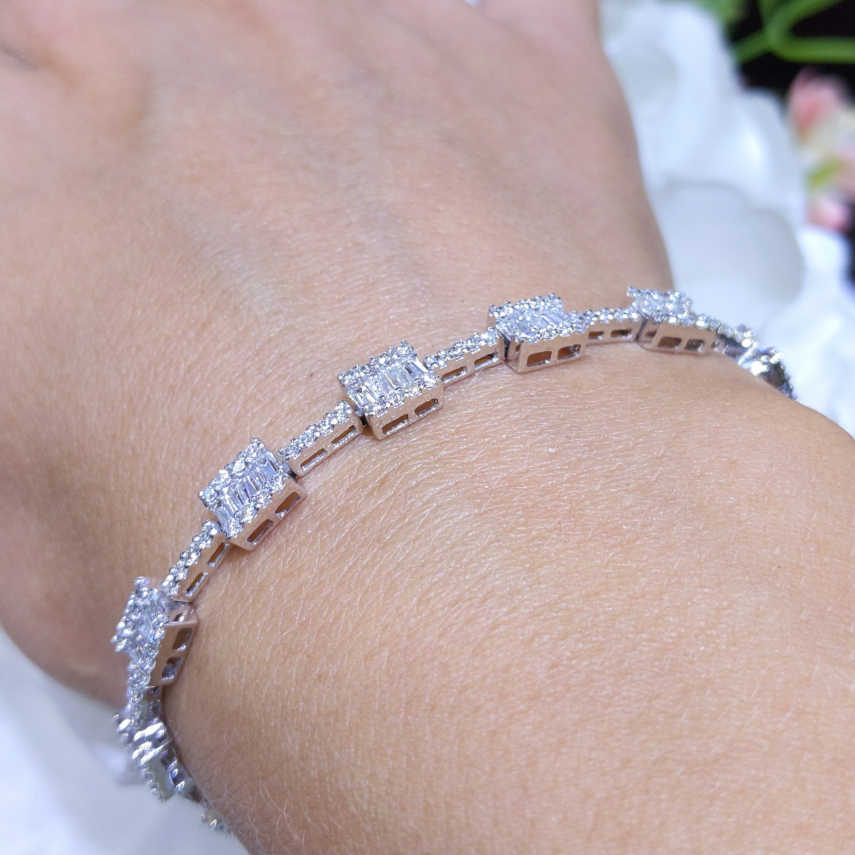 White Gold Baguette and Round Cut Diamond Tennis Bracelet (etsy image id: 3170935390)