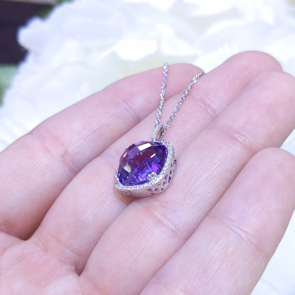 4.71CT Amethyst and Diamond Halo Pendant (etsy image id: 3182914511)
