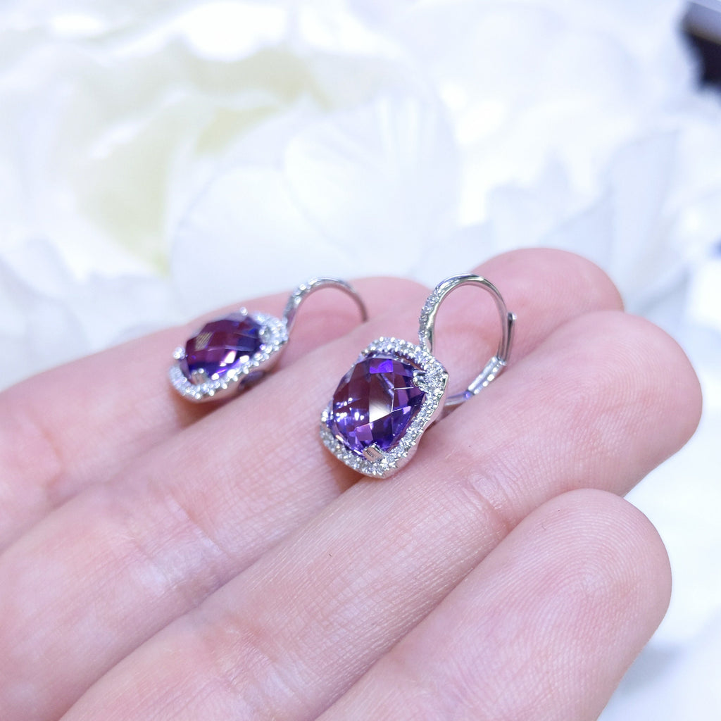 4.96CT Amethyst and Diamond Halo Earrings in 14K White Gold (etsy image id: 3182975235)