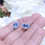 5.48CT Blue Topaz and Diamond Halo Dangling Earrings in 14K White Gold __etsy:3183169261