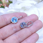 5.48CT Blue Topaz and Diamond Halo Dangling Earrings in 14K White Gold __etsy:3183169335