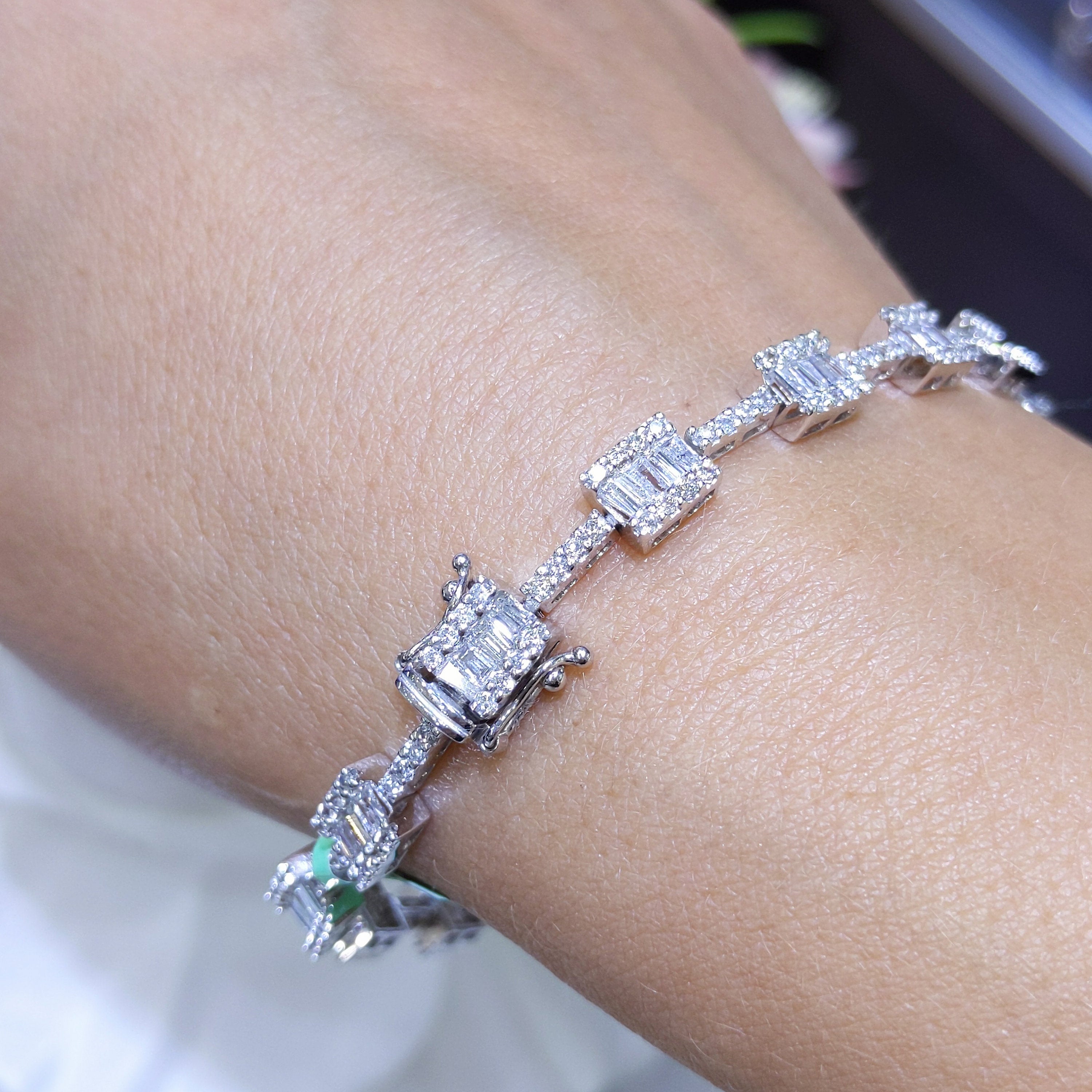 White Gold Baguette and Round Cut Diamond Tennis Bracelet (etsy image id: 3218639123)