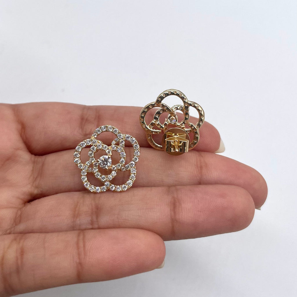 Gorgeous Floral 1.84ct Round Diamond Earring 14k Yellow Gold (etsy image id: 3357680216)