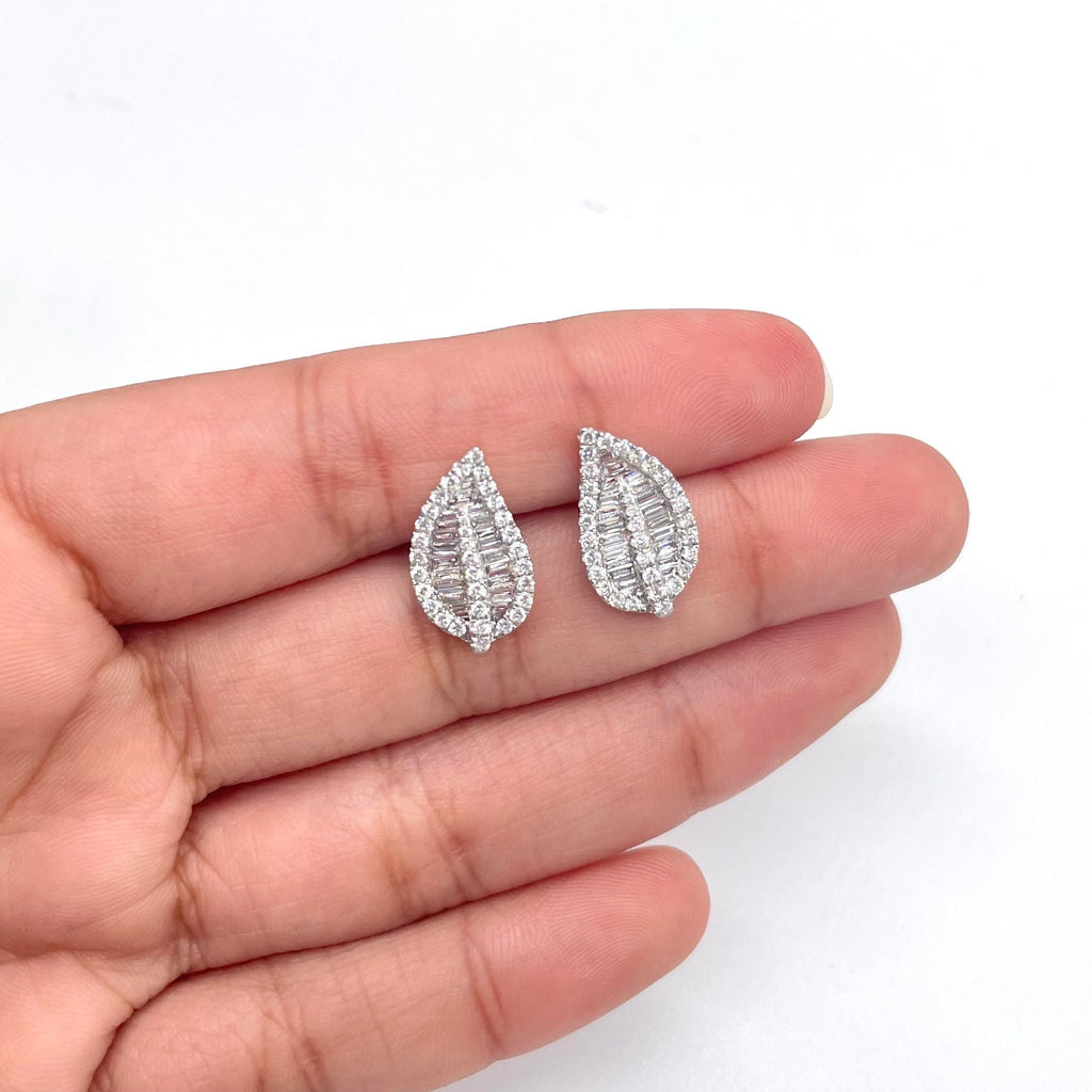 0.99CT Baguette and Round Cut Diamond Floral Earrings (etsy image id: 3405223095)