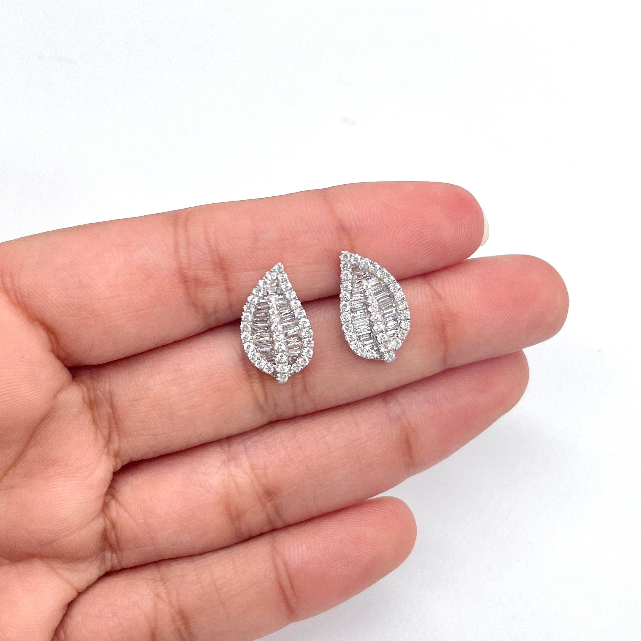 0.99CT Baguette and Round Cut Diamond Floral Earrings (etsy image id: 3405223095)