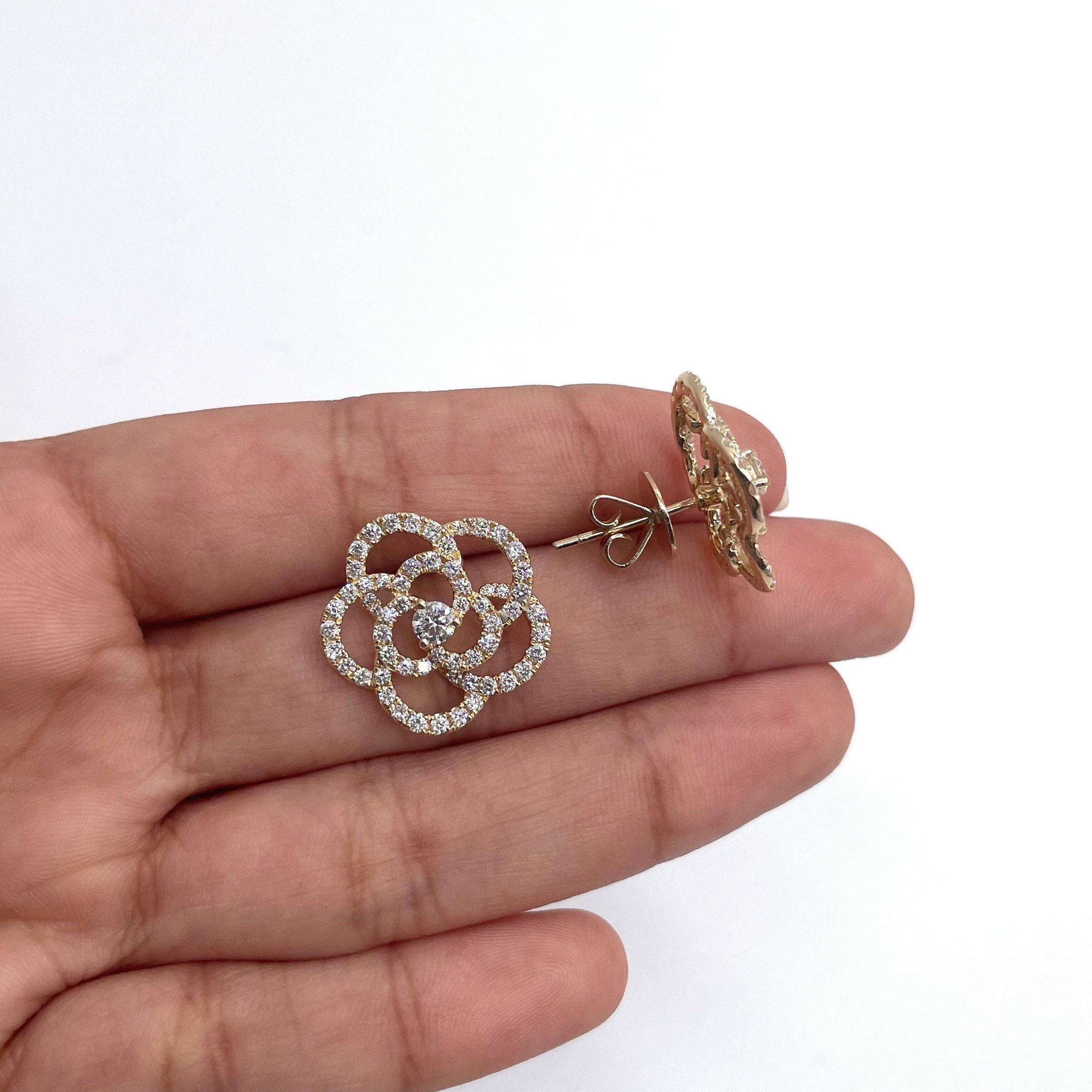 Gorgeous Floral 1.84ct Round Diamond Earring 14k Yellow Gold (etsy image id: 3405370015)