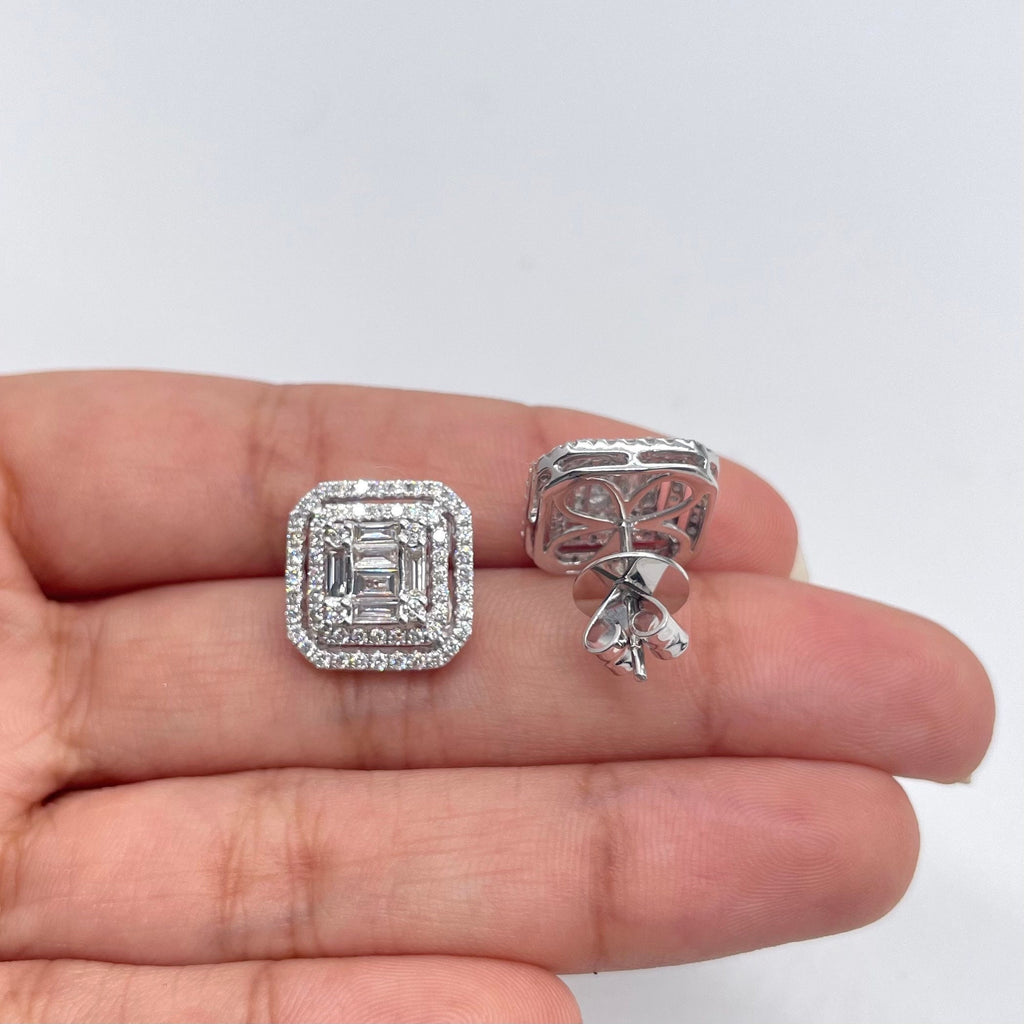 Baguettes And Rounds 1.52cts Cluster In A Halo Diamond Stud Earrings (etsy image id: 3405424837)