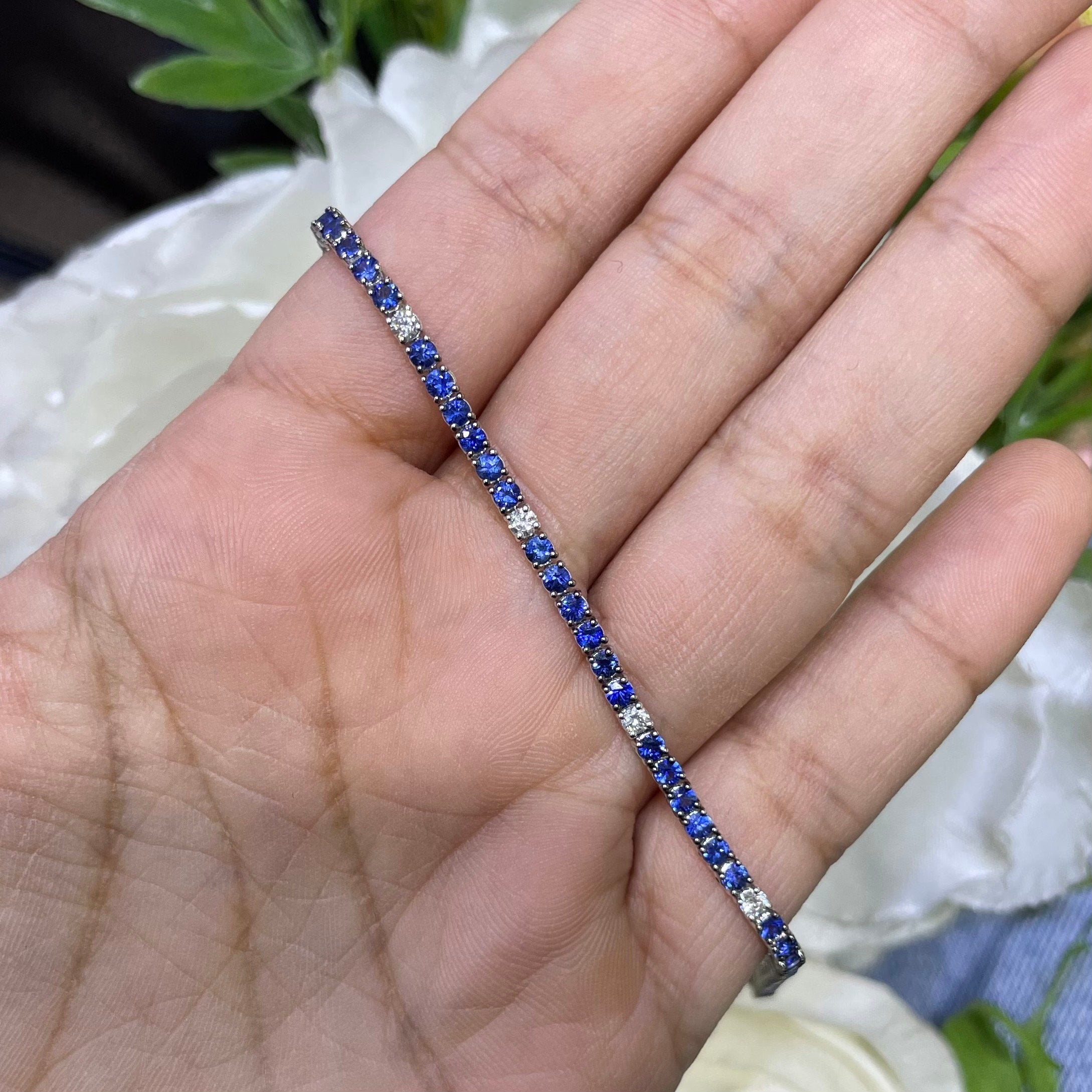 3.04ct Sapphire Tennis and 0.38ct Diamond Bracelet in 18kt White Gold (etsy image id: 3708102981)
