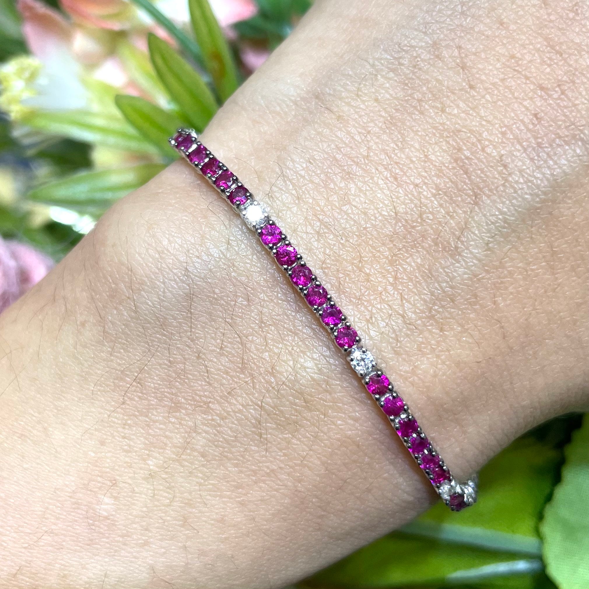 3.02ct Ruby Tennis and 0.32ct Diamond Bracelet in 18kt White Gold (etsy image id: 3727202517)