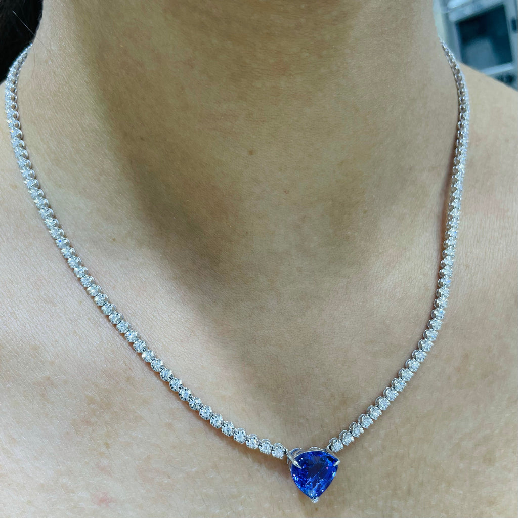 Diamond Tennis Necklace with Heart Shape Tanzanite (etsy image id: 3971001308)
