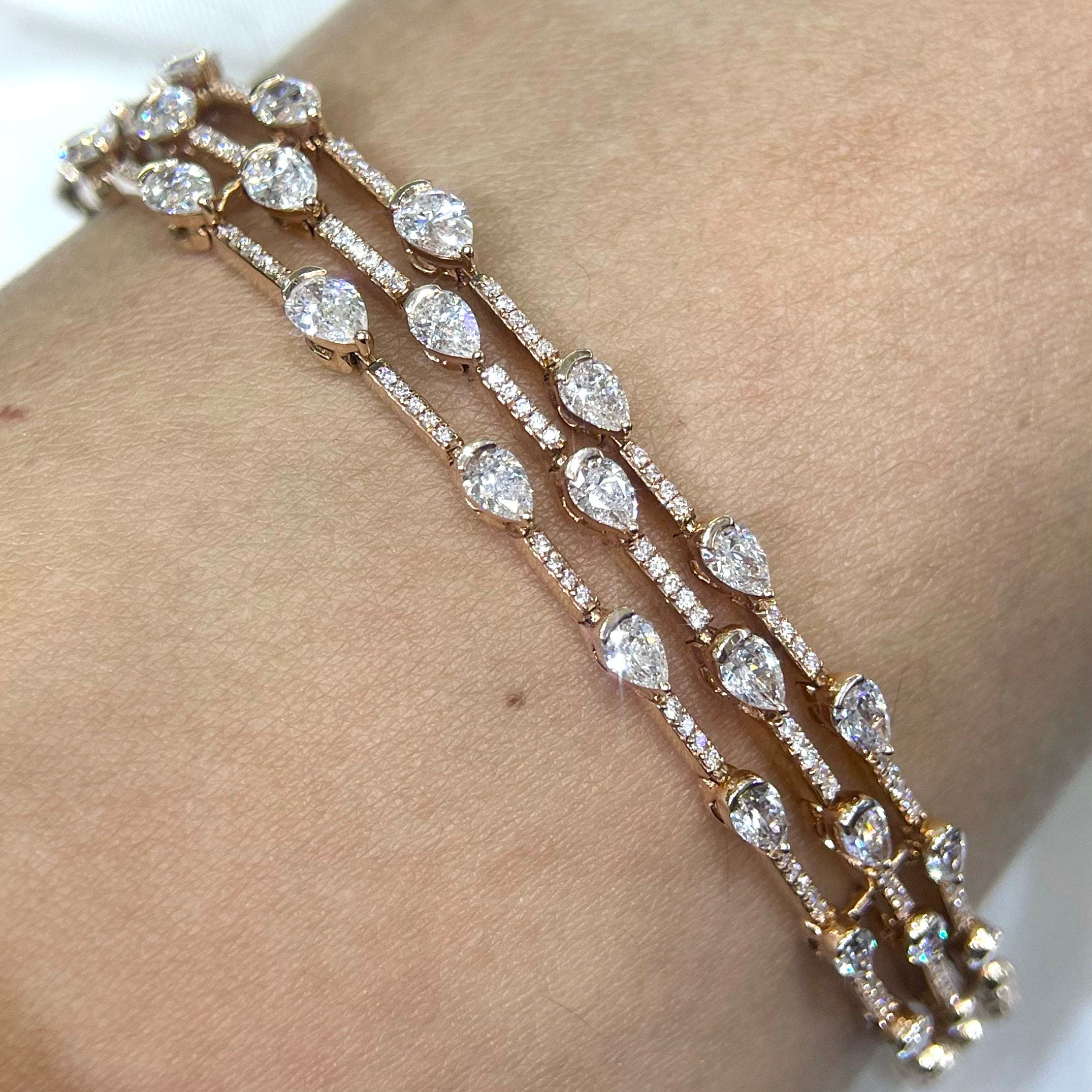 Rounds and Pear  5.75ct Diamonds with Prong Setting in 14K Rose Gold Tennis Bracelet (etsy image id: 3981900757)