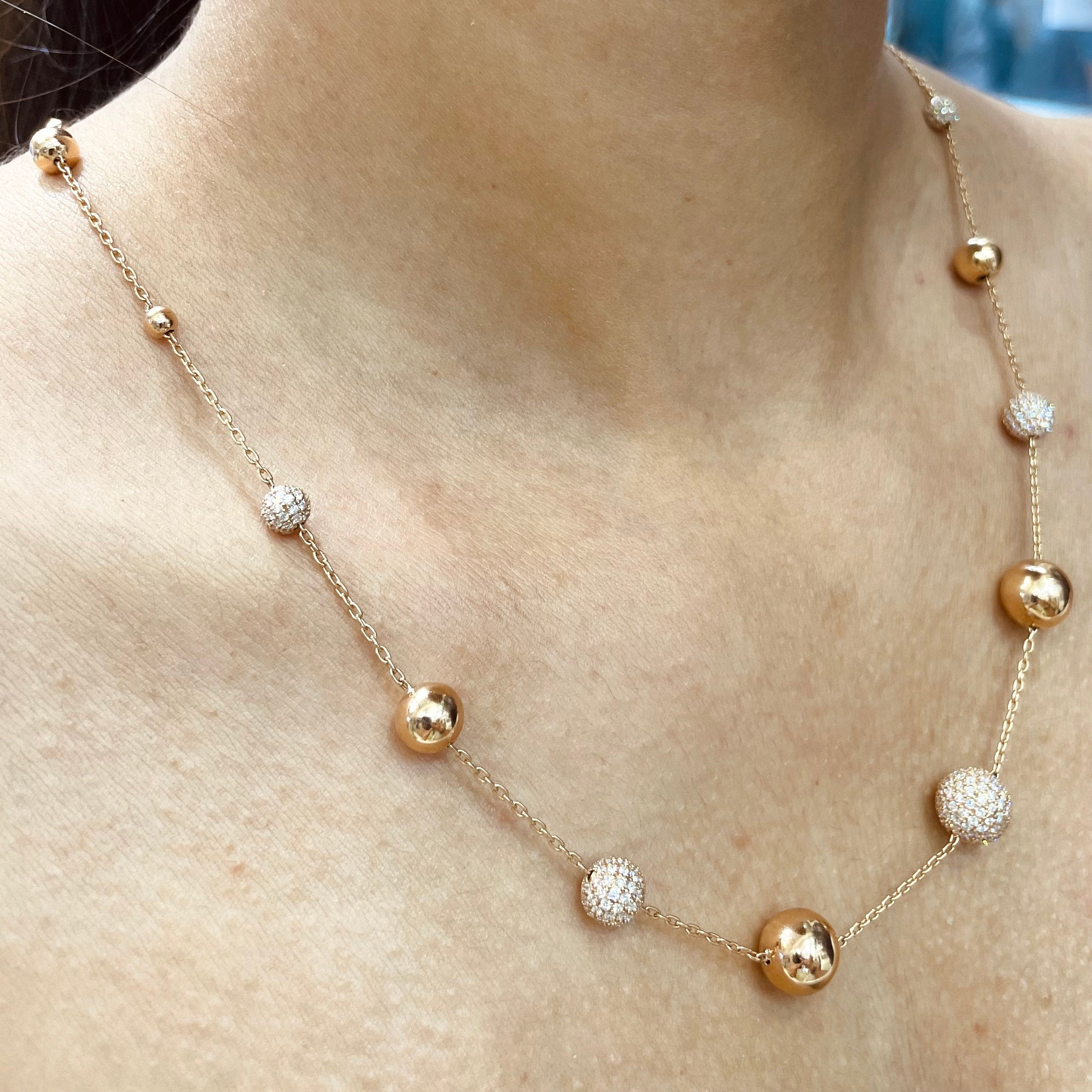 Elegant Solid Gold & Diamond Ball Chain Necklace (etsy image id: 4000240913)