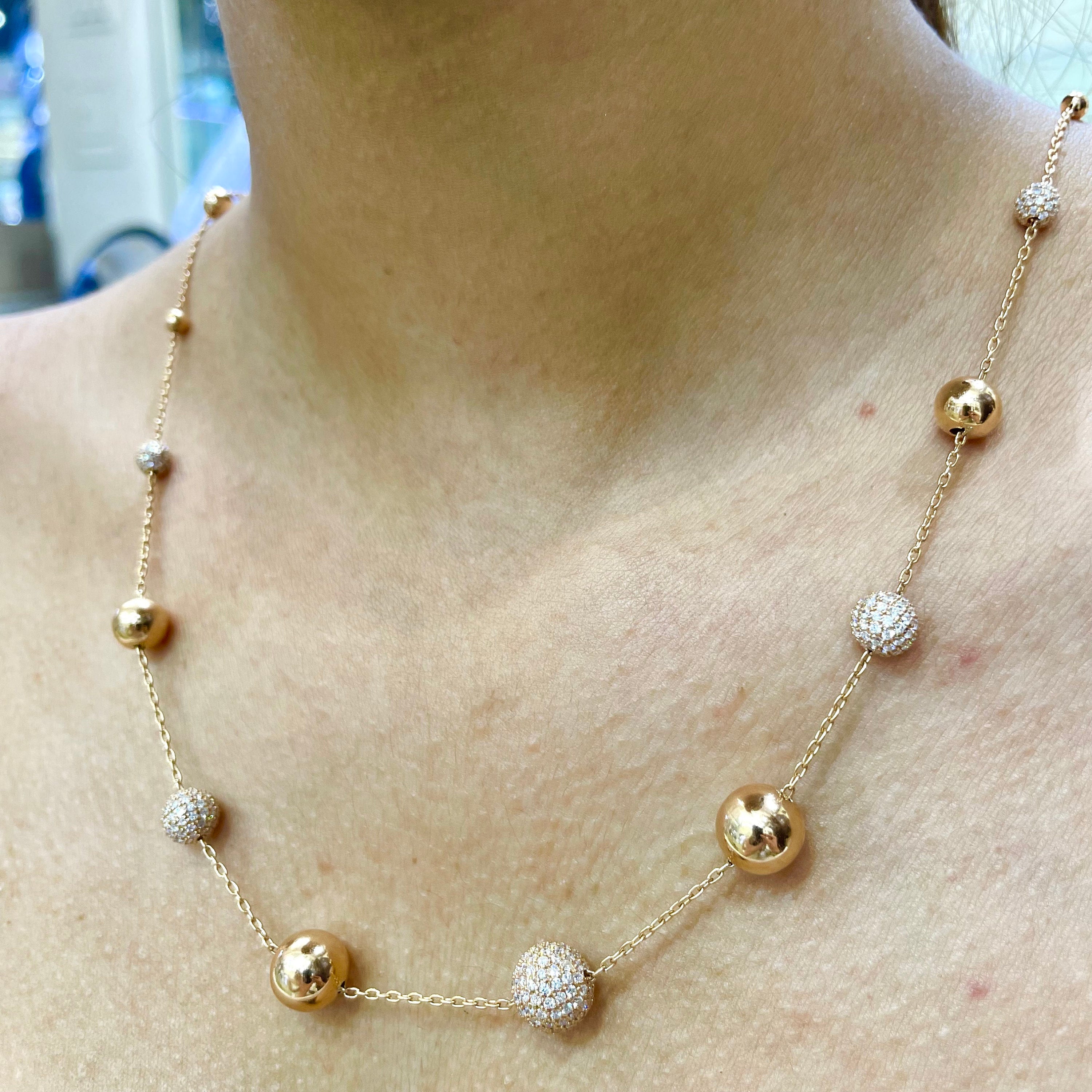 Elegant Solid Gold & Diamond Ball Chain Necklace (etsy image id: 4000240919)