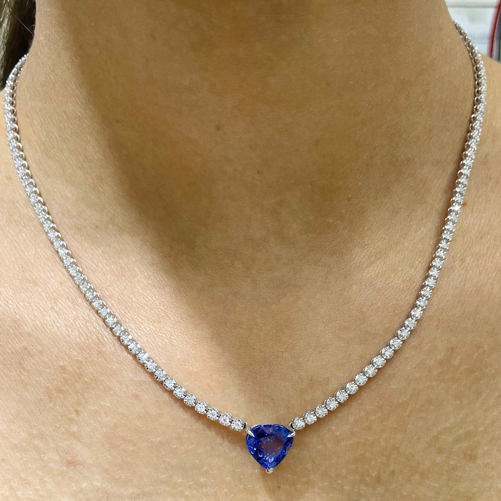 Diamond Tennis Necklace with Heart Shape Tanzanite (etsy image id: 4018656671)