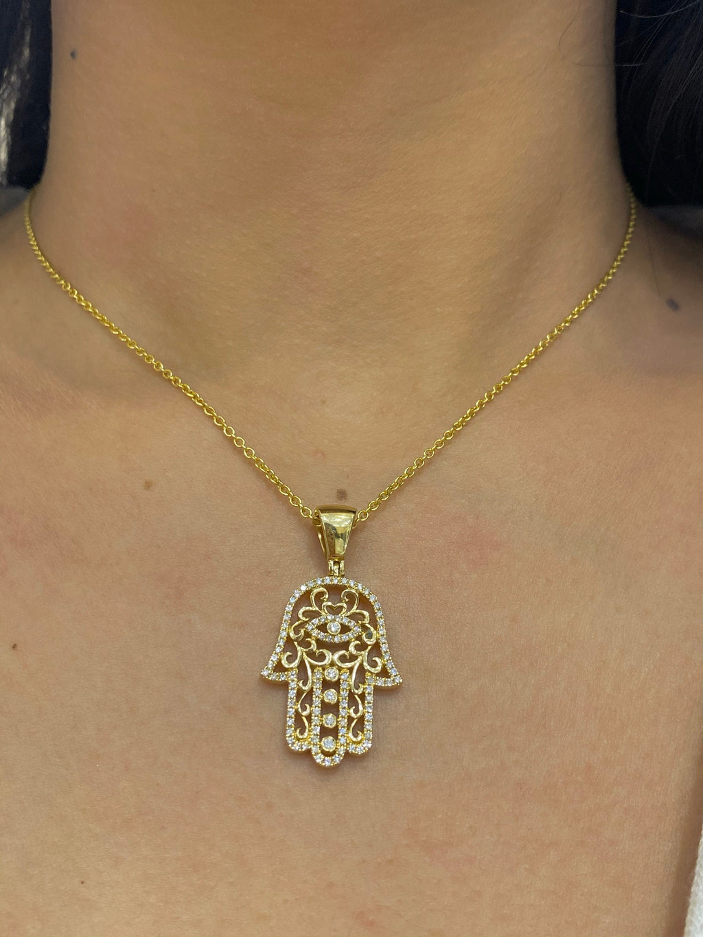Yellow Gold Hamsa Pendant Encrusted with Diamonds (etsy image id: 4058661479)