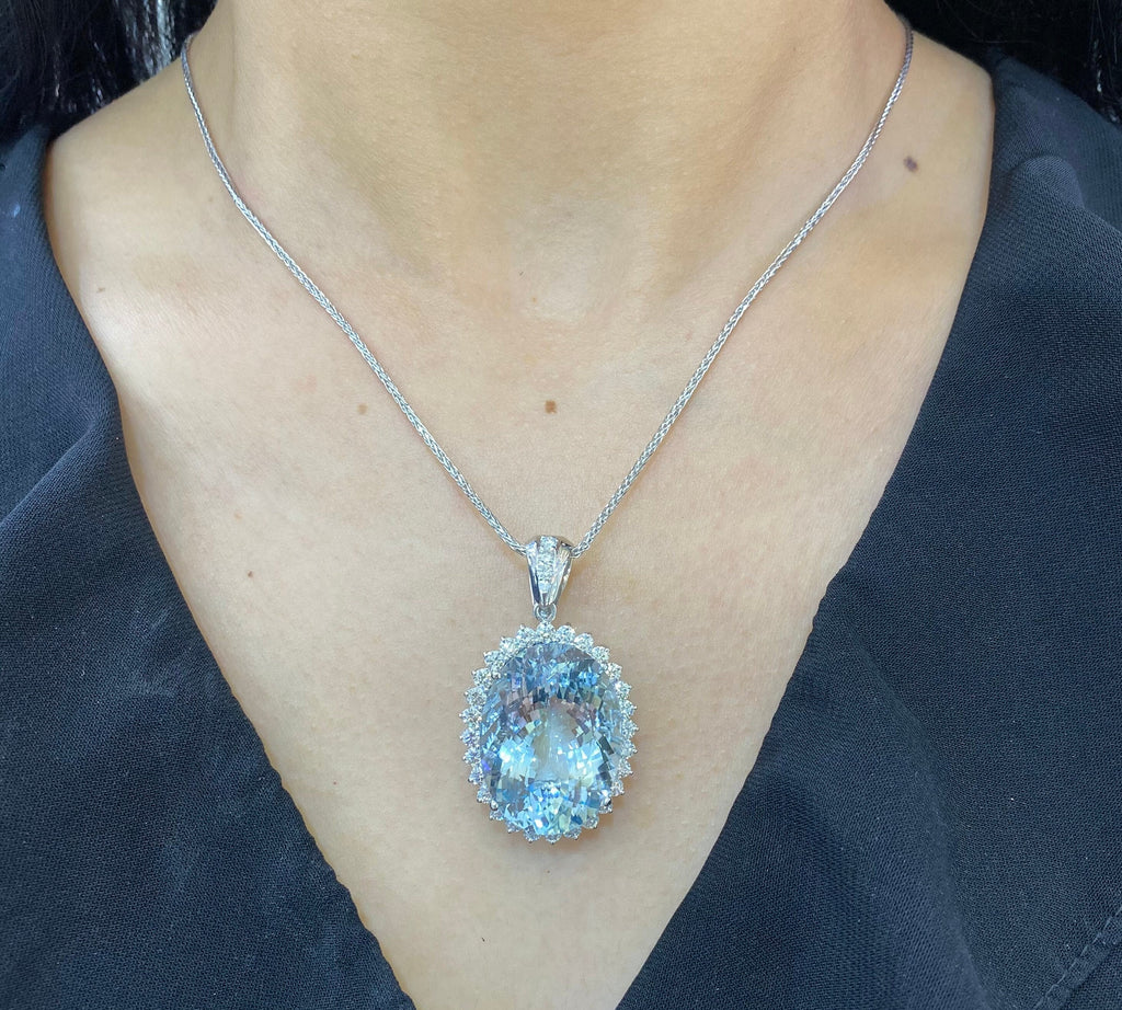 14K White Gold 36.81ct Aquamarine  3.30ct inDiamonds Pendent  G color -SI COLN019 (etsy image id: 4077497728)
