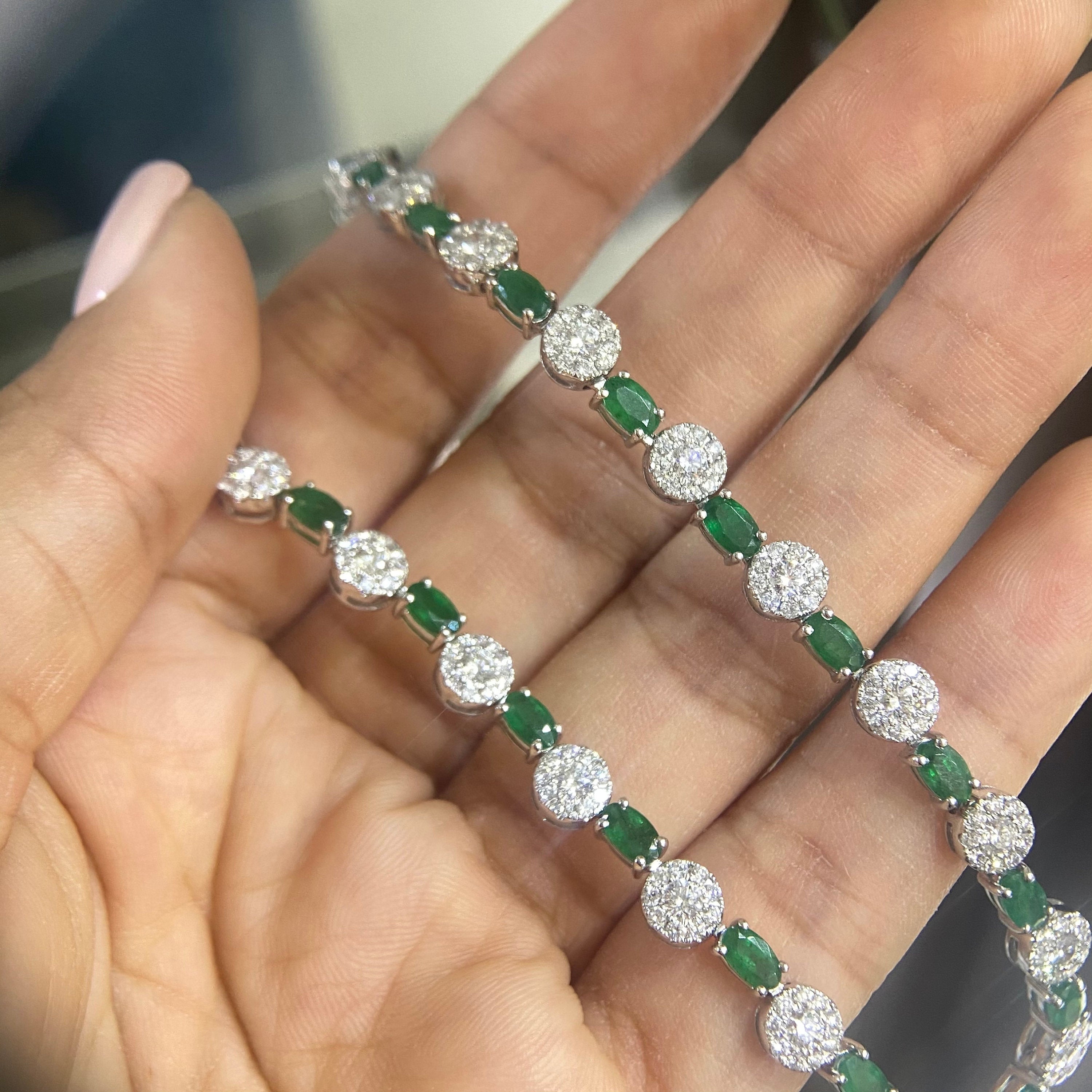18K White Gold 7.50ct Diamond &13.50ct in  Emeralds Necklace EMDN021 (etsy image id: 4077604038)