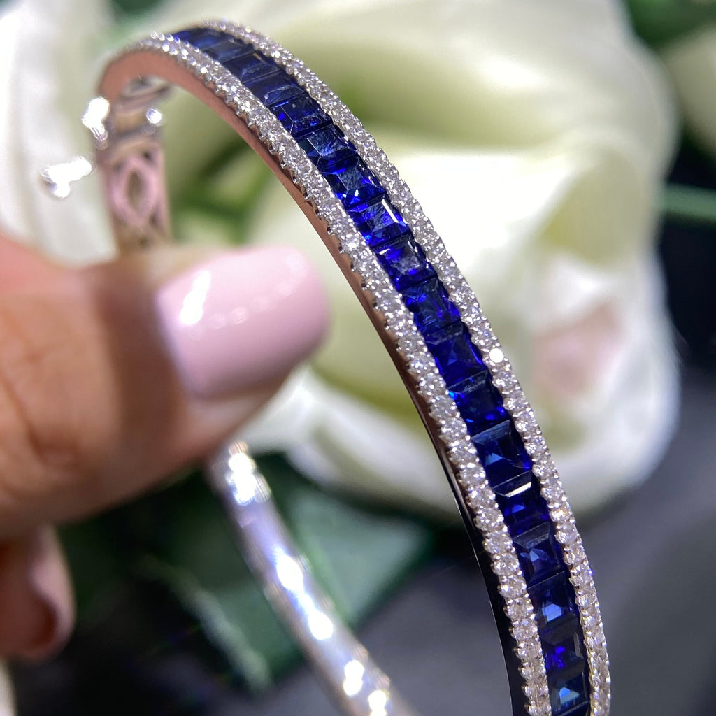 18K White Gold Diamond Bangle 1ct Round Cut Diamonds 5.36ct Sapphires all natural (etsy image id: 4108306829)