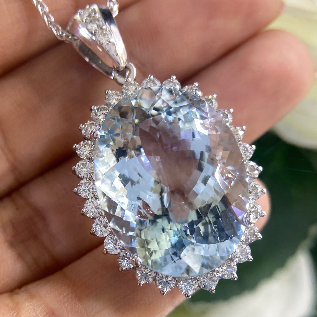 14K White Gold 36.81ct Aquamarine  3.30ct inDiamonds Pendent  G color -SI COLN019 (etsy image id: 4125139377)