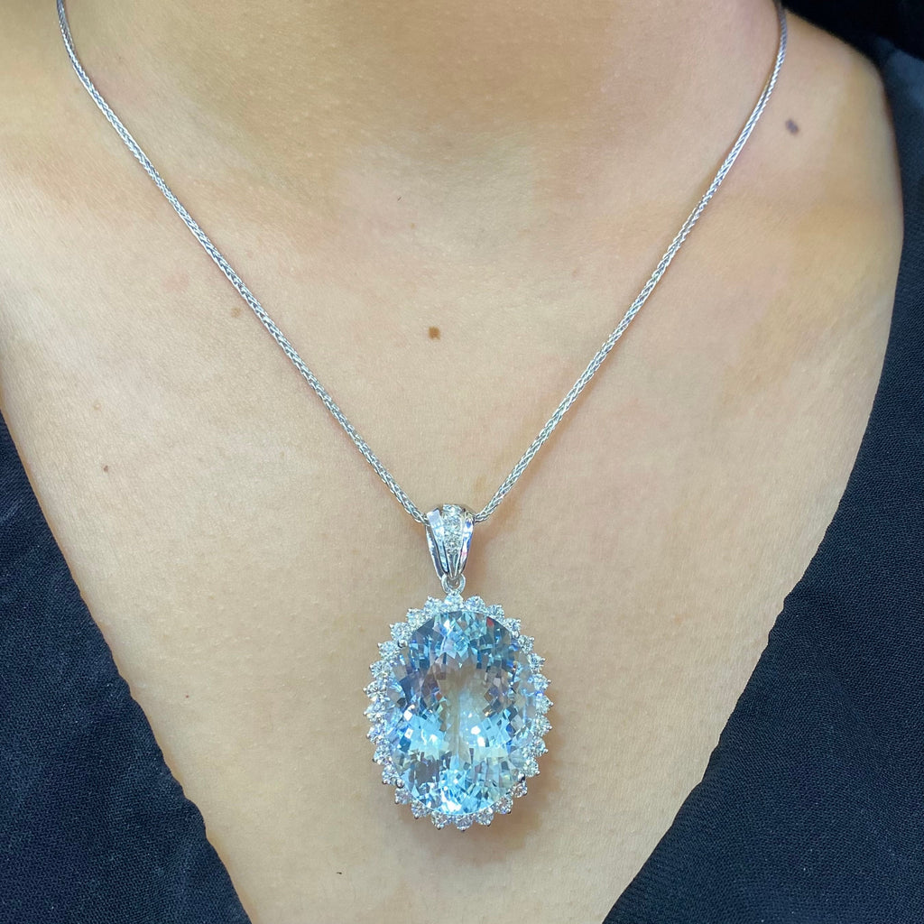 14K White Gold 36.81ct Aquamarine  3.30ct inDiamonds Pendent  G color -SI COLN019 (etsy image id: 4125140053)