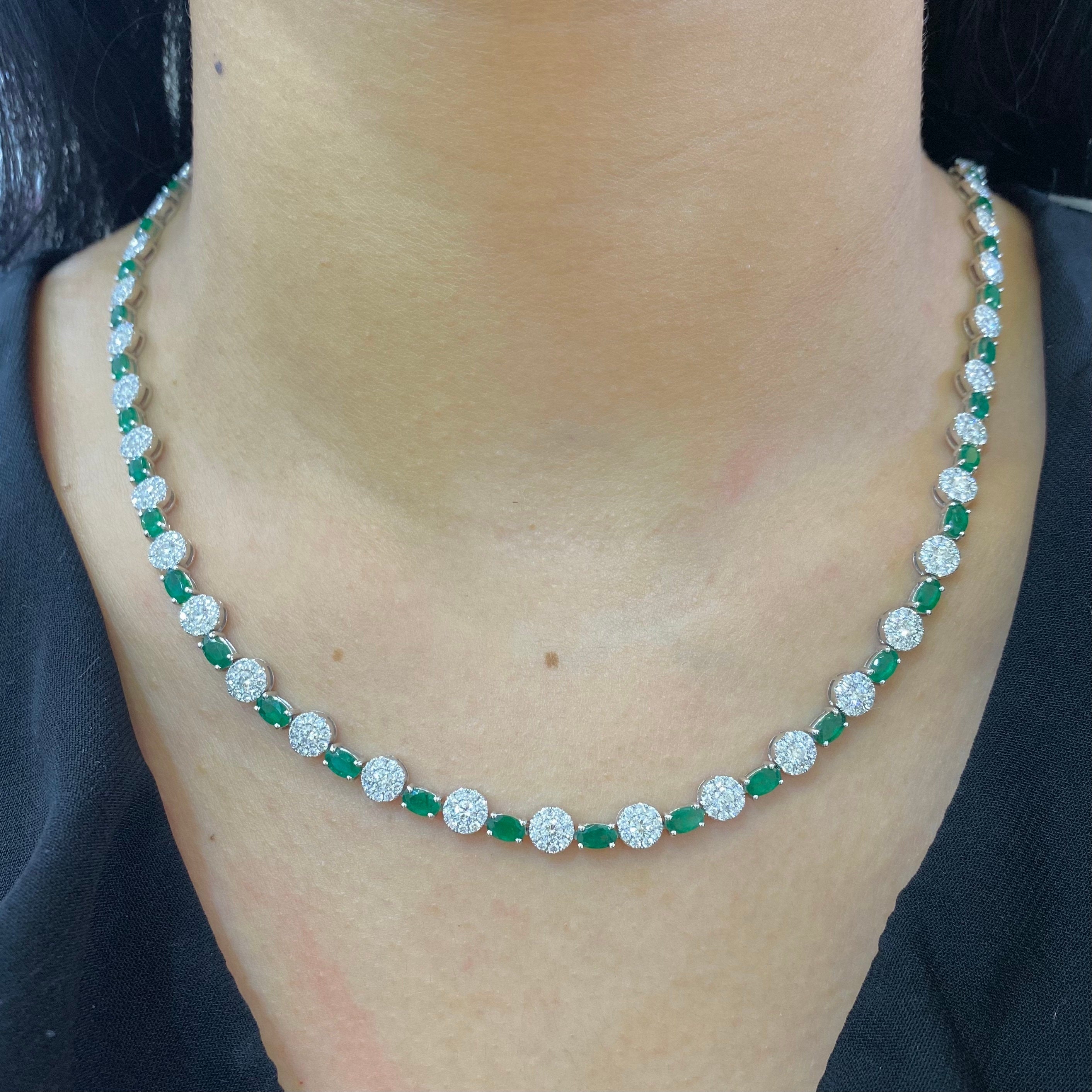 18K White Gold 7.50ct Diamond &13.50ct in  Emeralds Necklace EMDN021 (etsy image id: 4125247753)