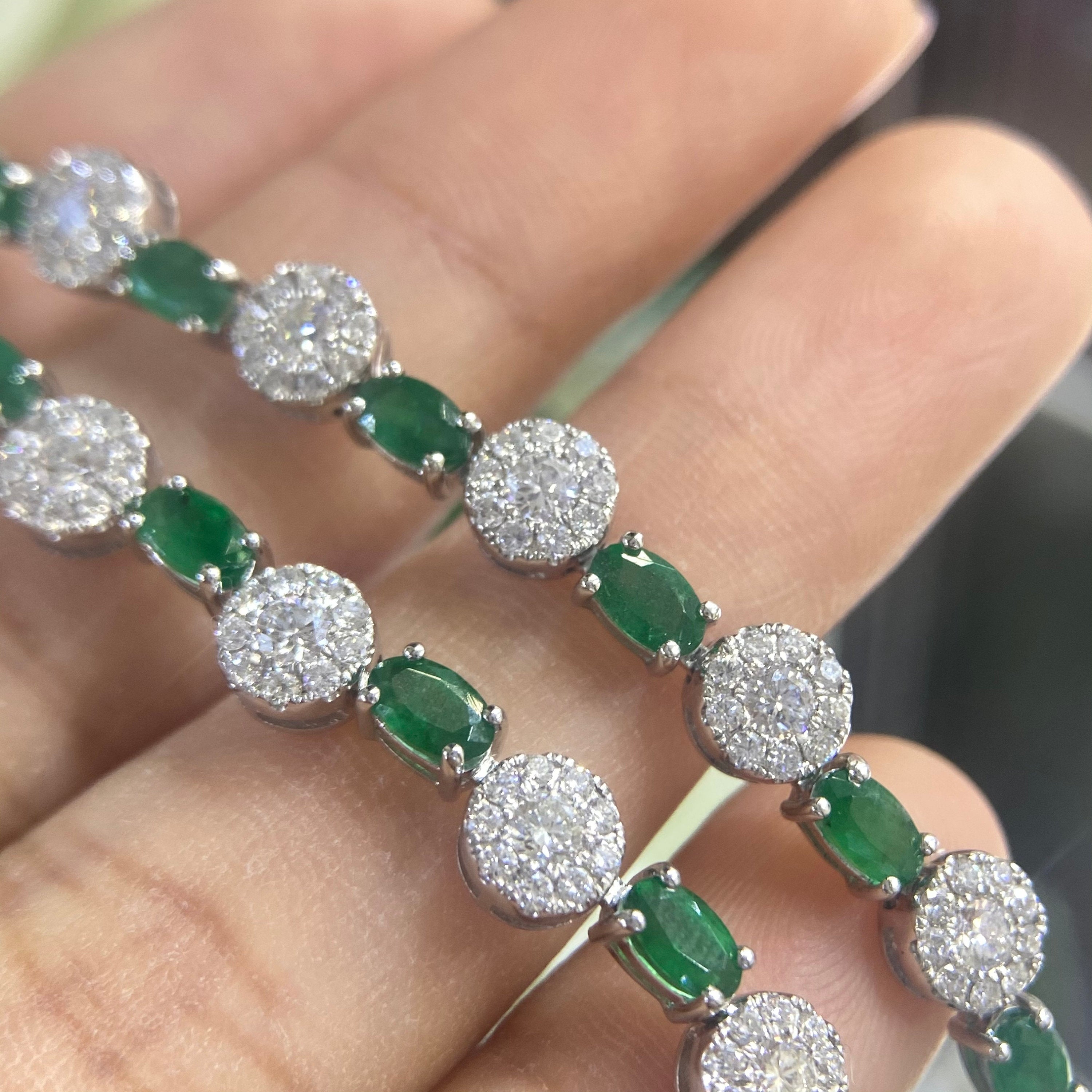 18K White Gold 7.50ct Diamond &13.50ct in  Emeralds Necklace EMDN021 (etsy image id: 4125247903)