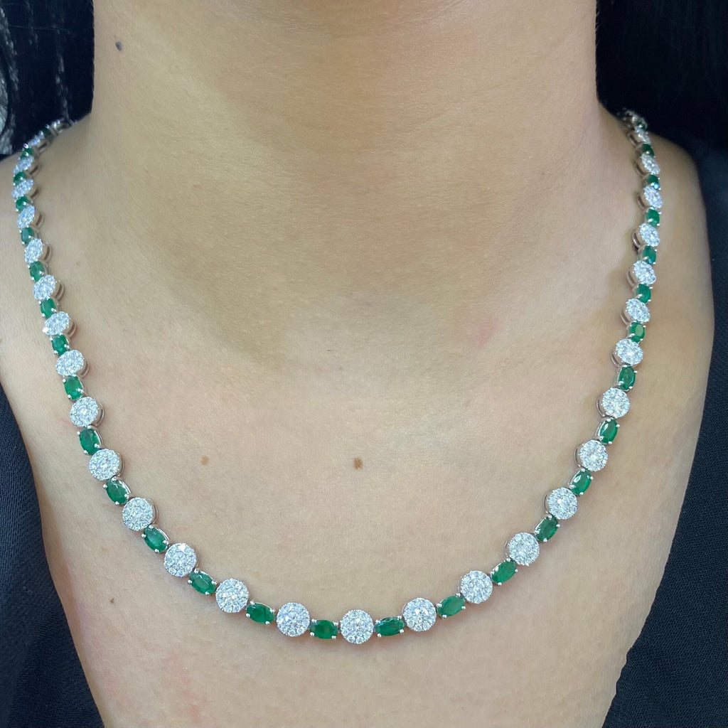 18K White Gold 7.50ct Diamond &13.50ct in  Emeralds Necklace EMDN021 (etsy image id: 4125248665)