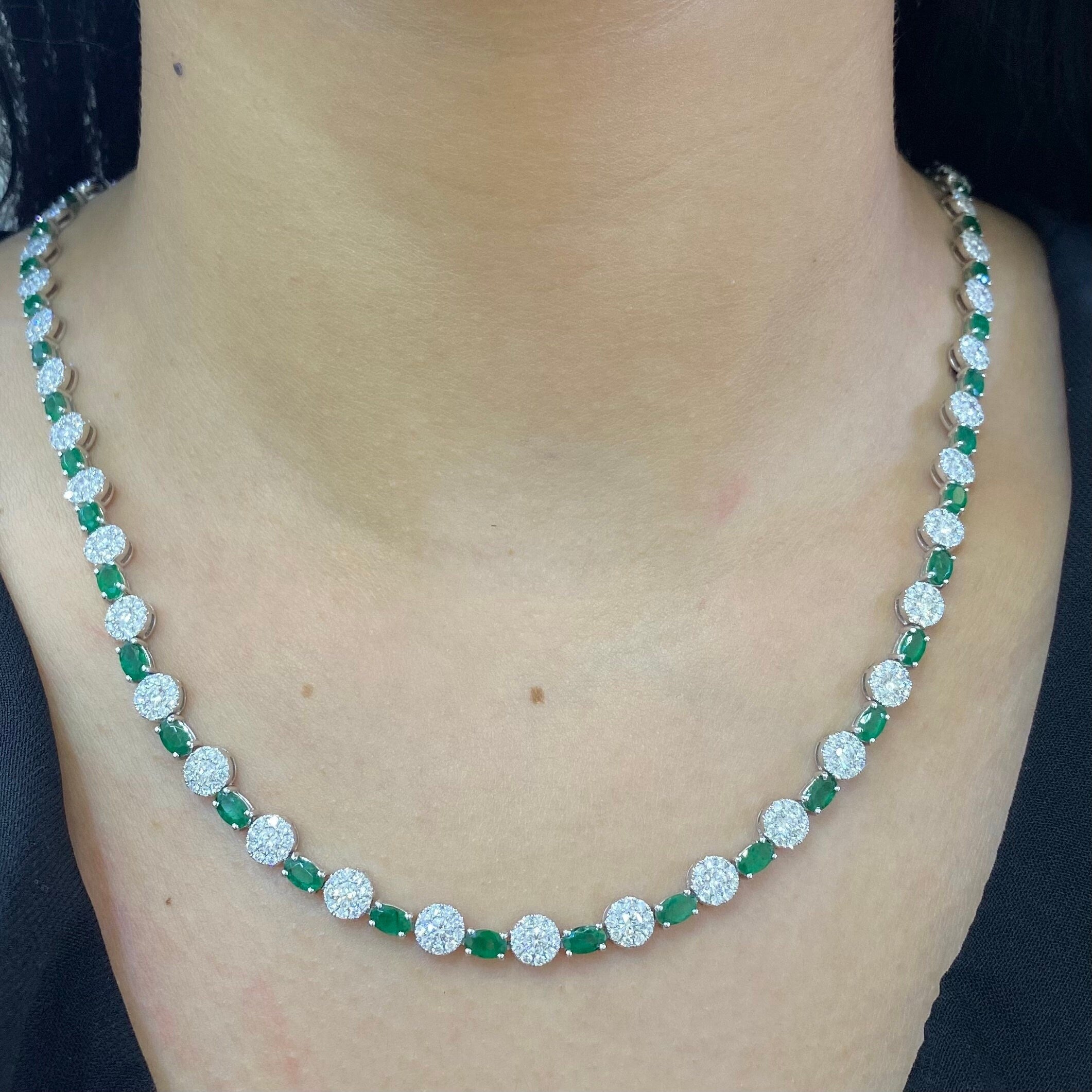 18K White Gold 7.50ct Diamond &13.50ct in  Emeralds Necklace EMDN021 (etsy image id: 4125248665)