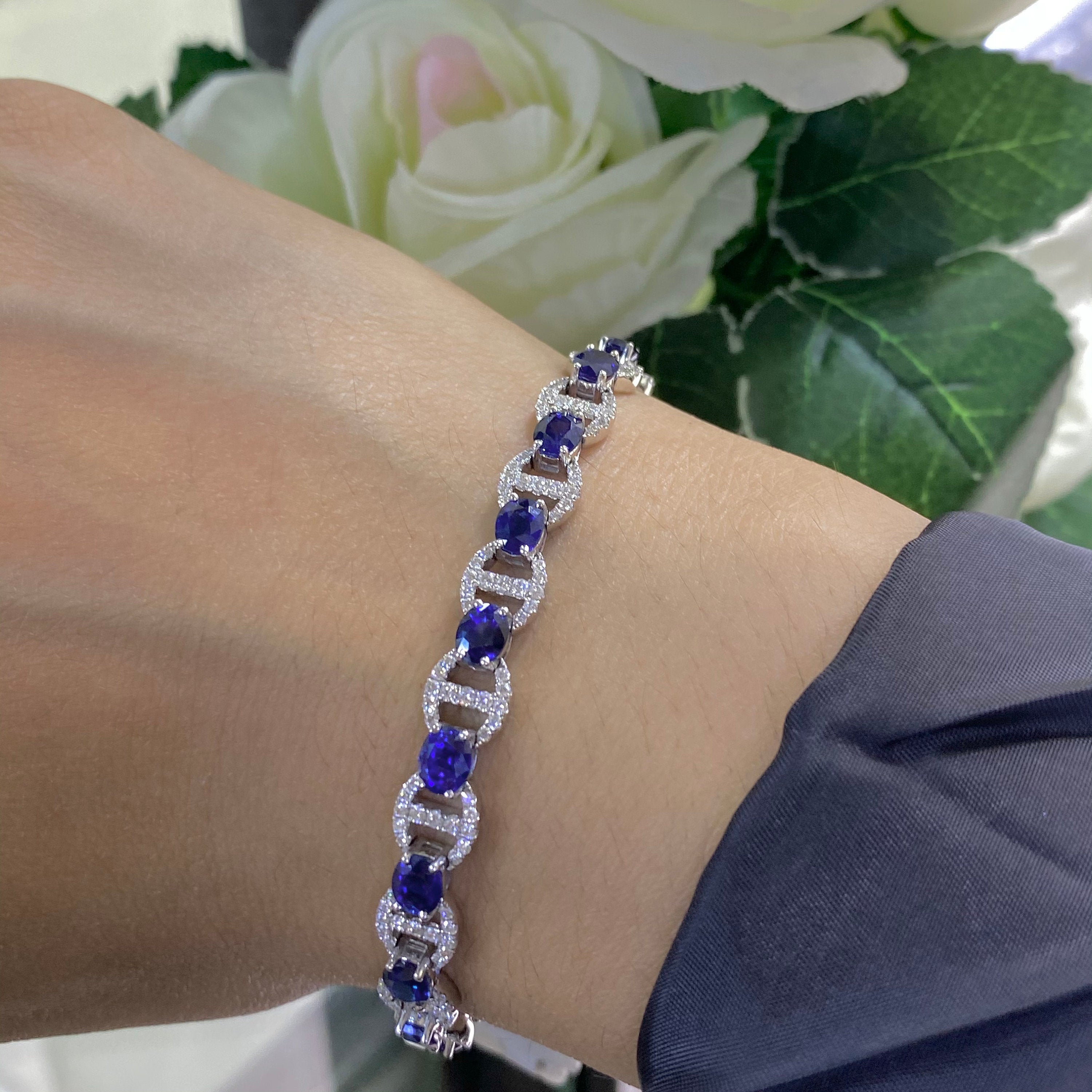 18K White Gold 9.63ct Sapphires 1.71ct Diamonds Bracelet SDB019 NTJJ (etsy image id: 4141942520)