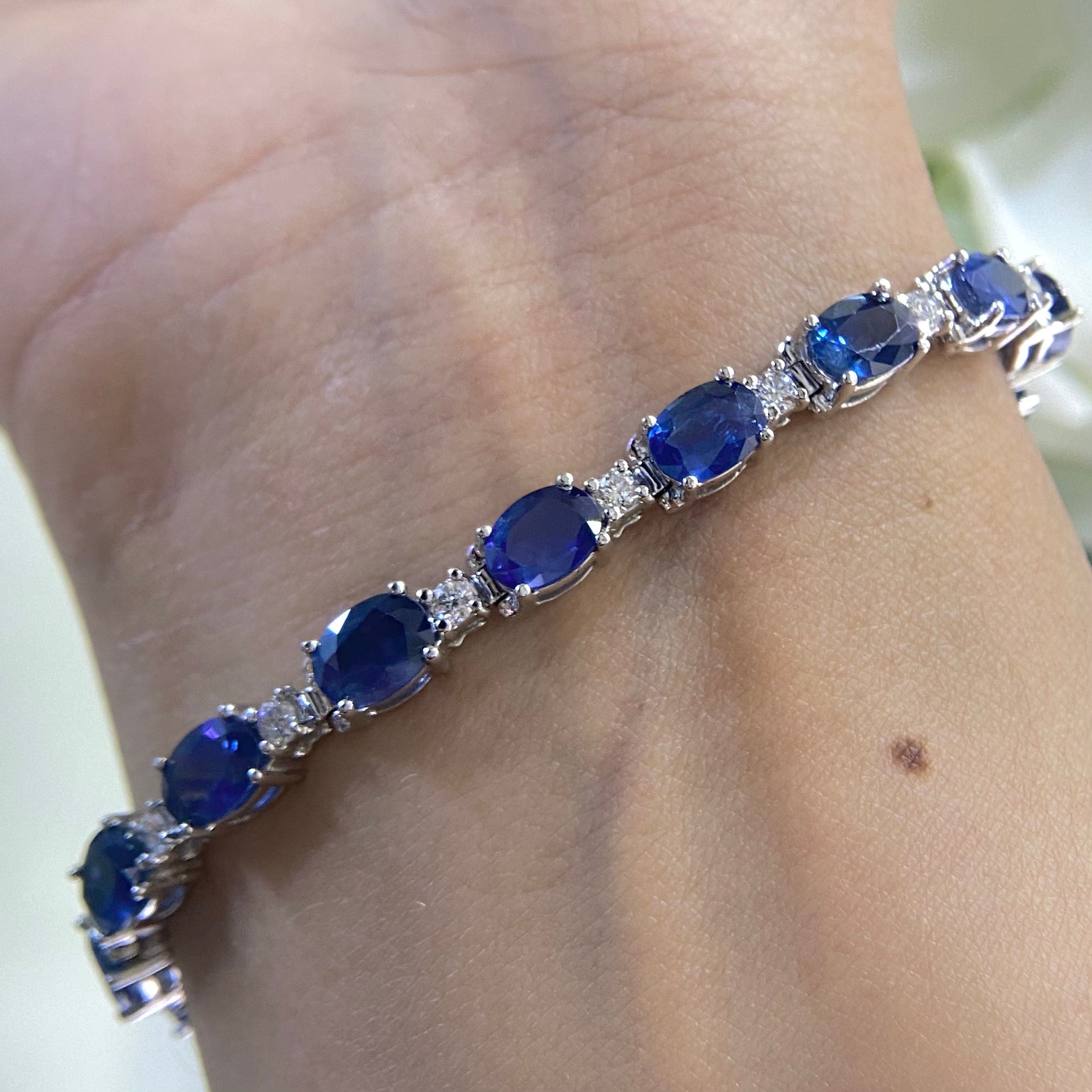 14K White Gold 16.92ct in Sapphires and 1.10ct in Diamonds Bracelet  SDB029 GTJJ (etsy image id: 4142076654)