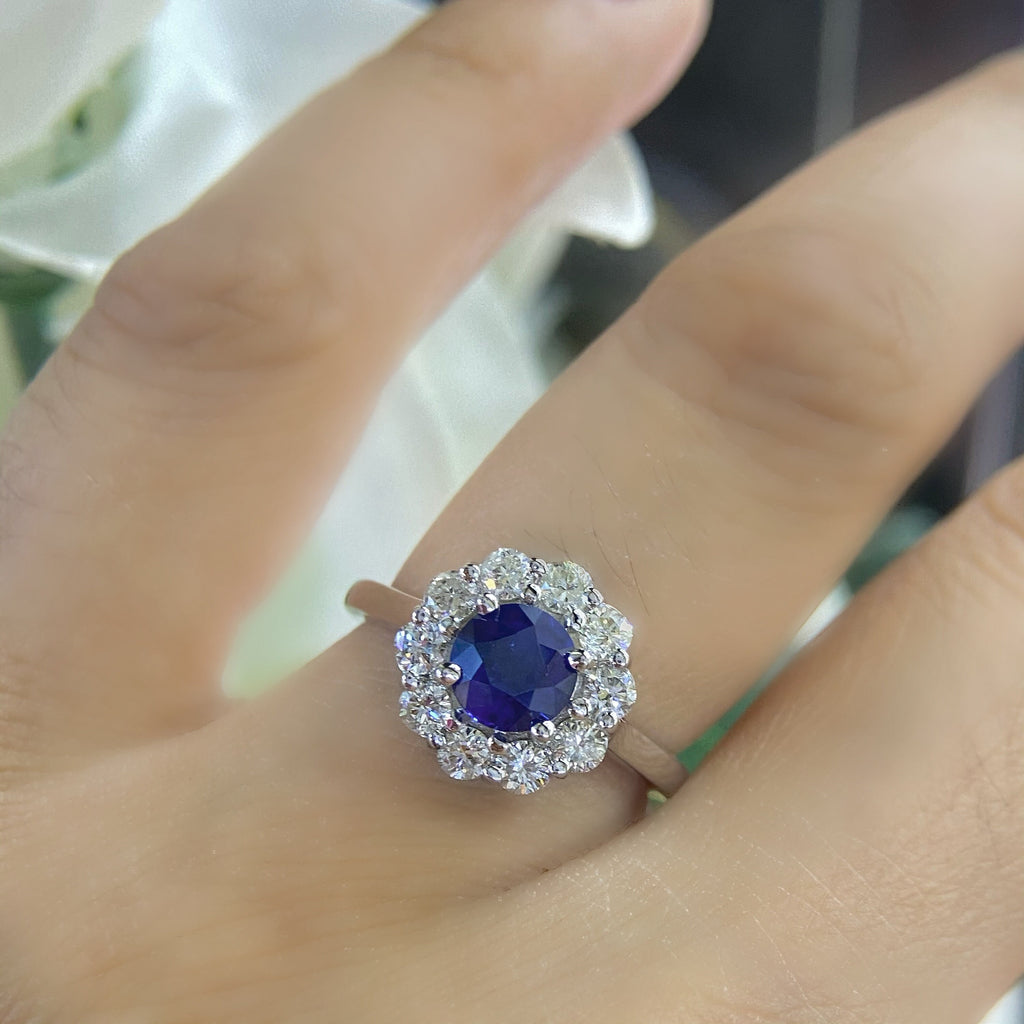 14K White Gold Diamond and Blue Sapphire Ring. Natural Diamonds and Natural Sapphire. 1.00ct in Sapphire & 0.66ct in Diamonds Ring SI,F-G. (etsy image id: 4164260338)