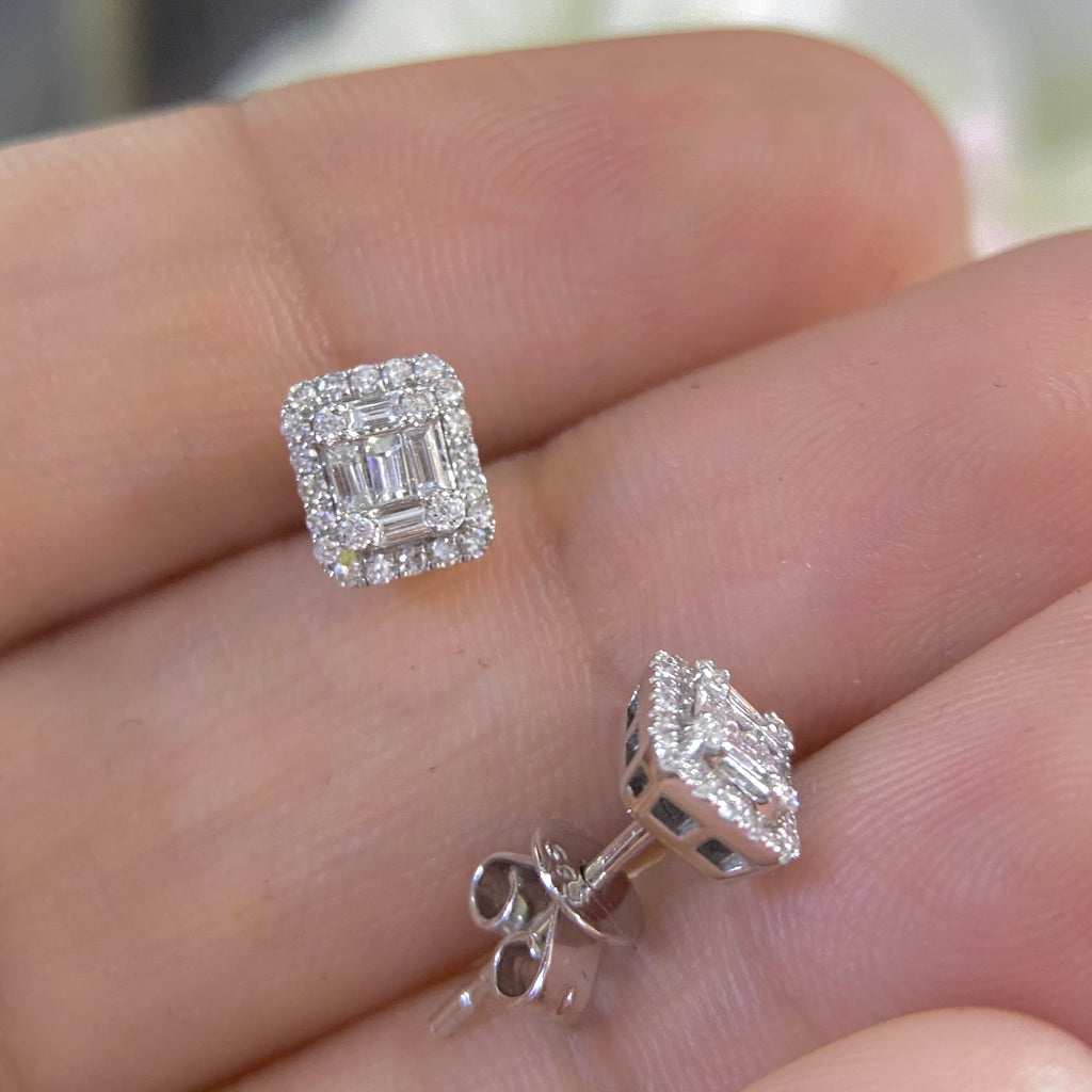 14K White Gold Diamonds Earrings features baguette and round cut  0.31ct. NJT __etsy:4187549436