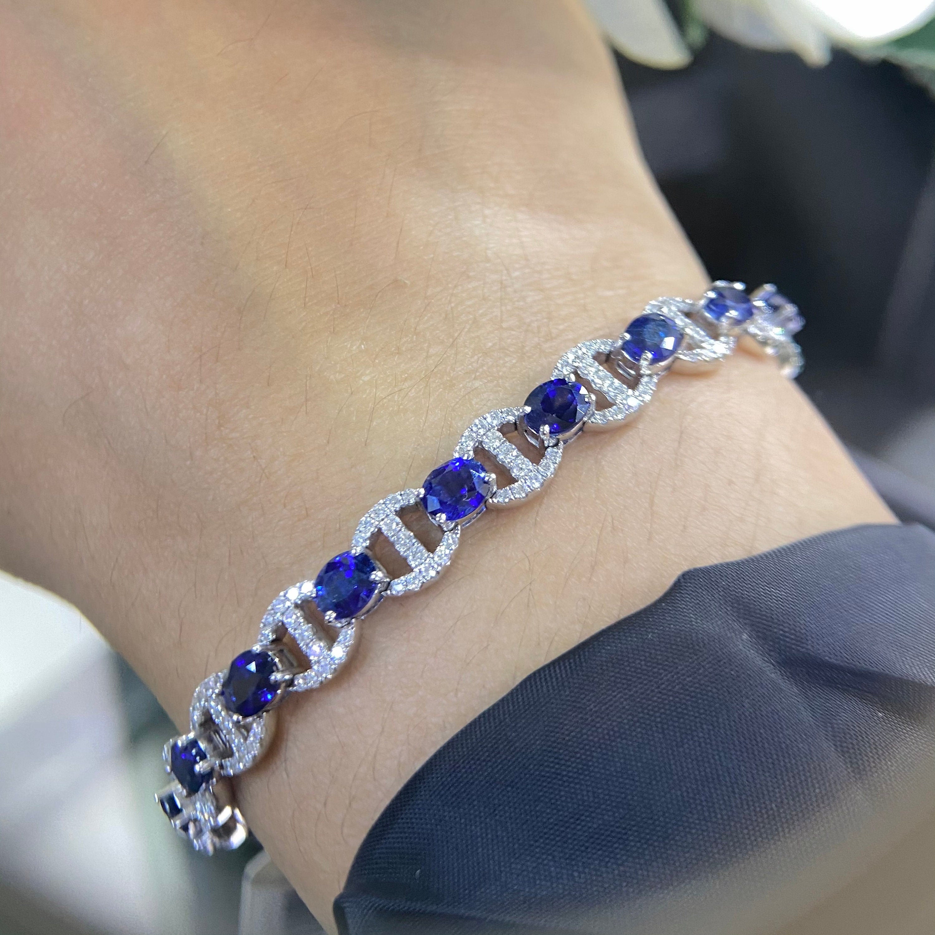 18K White Gold 9.63ct Sapphires 1.71ct Diamonds Bracelet SDB019 NTJJ (etsy image id: 4189600723)