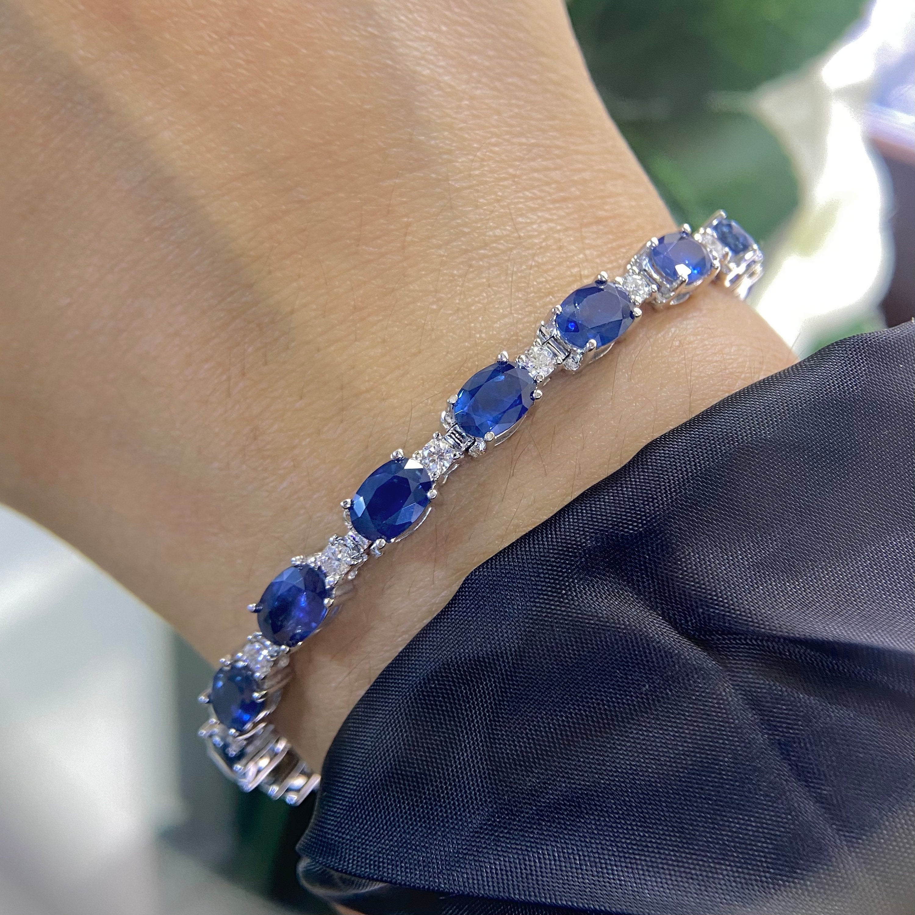 14K White Gold 16.92ct in Sapphires and 1.10ct in Diamonds Bracelet  SDB029 GTJJ (etsy image id: 4189734951)