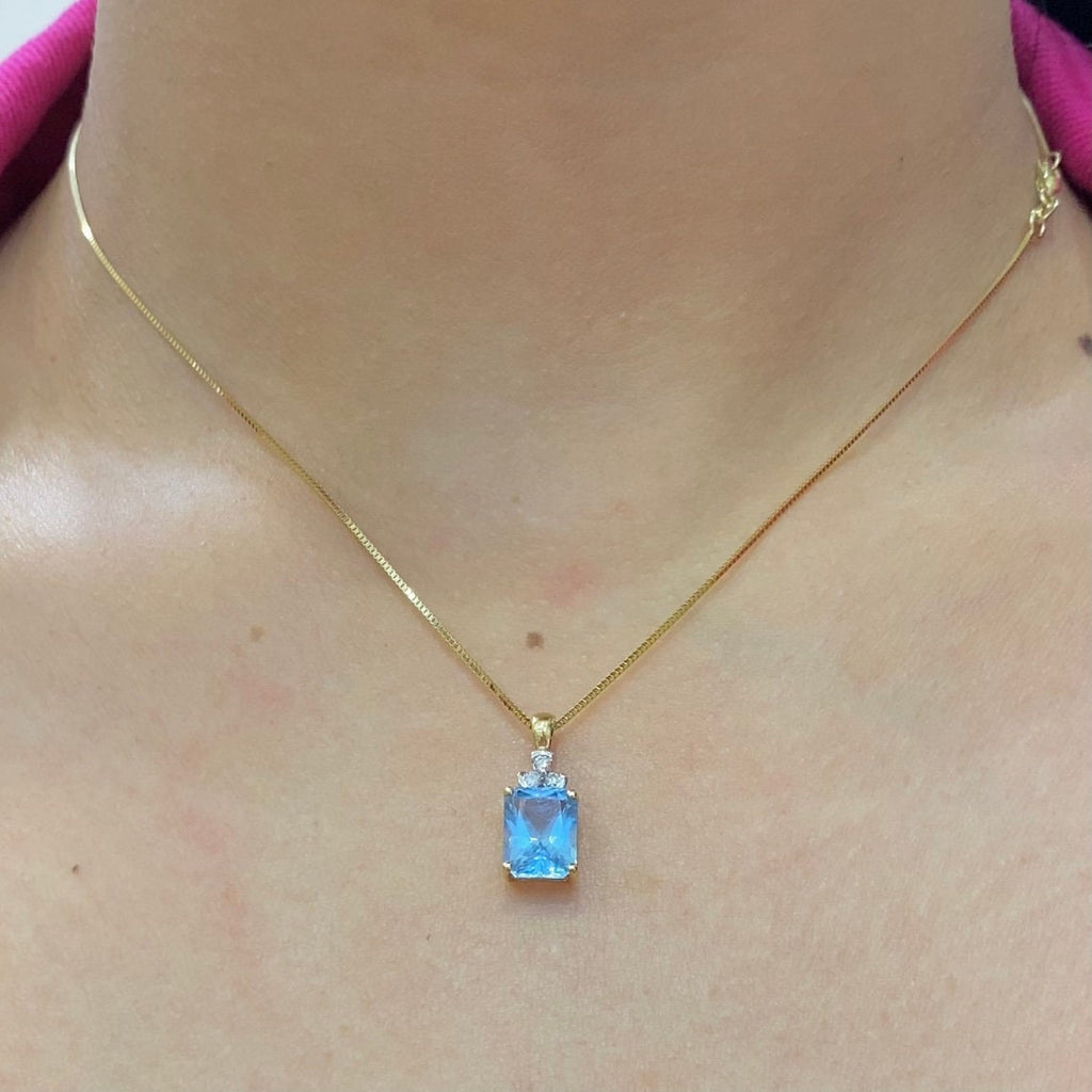 14K Yellow Gold  Blue Topaz with  Diamonds Pendent (etsy image id: 4207033070)