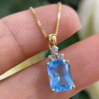 14K Yellow Gold  Blue Topaz with  Diamonds Pendent (etsy image id: 4207034354)