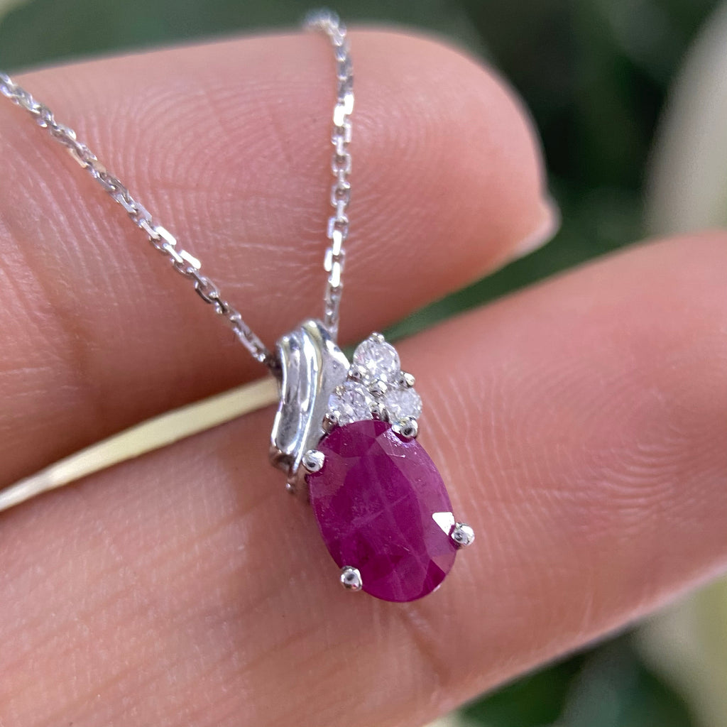 Beautiful  1.00ct Ruby & 0.09ct diamond pendent set in 14K White Gold (etsy image id: 4207075858)