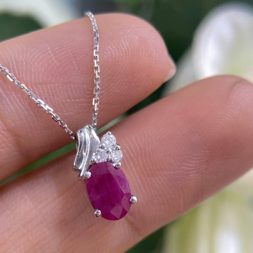 Beautiful  1.00ct Ruby & 0.09ct diamond pendent set in 14K White Gold (etsy image id: 4207077768)