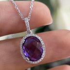 14K White Gold Pendant 2.69ct Oval Amethyst & 0.10ct in diamond set in Halo Setting GZT (etsy image id: 4207113388)