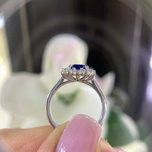 14K White Gold Diamond and Blue Sapphire Ring. Natural Diamonds and Natural Sapphire. 1.00ct in Sapphire & 0.66ct in Diamonds Ring SI,F-G. (etsy image id: 4211890749)