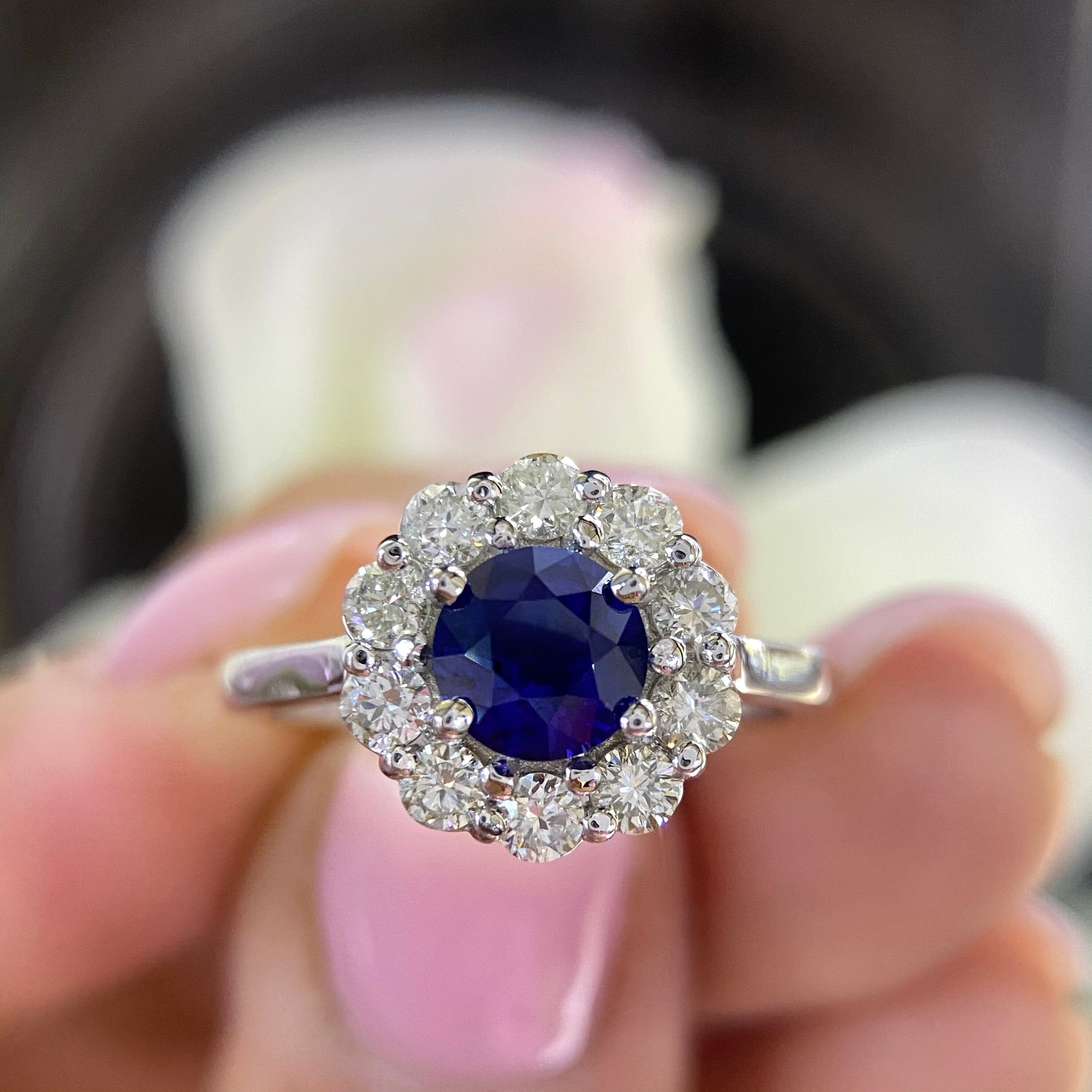 14K White Gold Diamond and Blue Sapphire Ring. Natural Diamonds and Natural Sapphire. 1.00ct in Sapphire & 0.66ct in Diamonds Ring SI,F-G. (etsy image id: 4211891217)