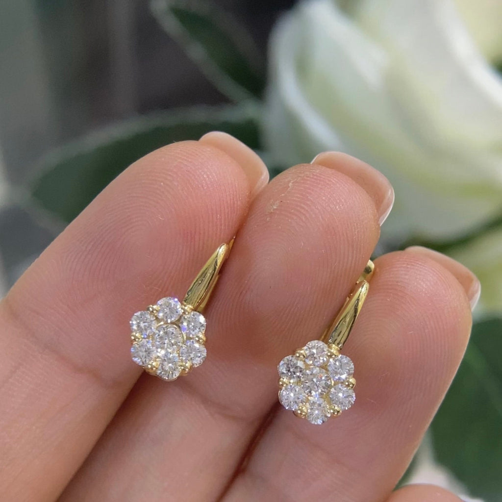 14K Yellow Gold  little Flowers 0.77ct in Diamonds Earrings (etsy image id: 4230114188)