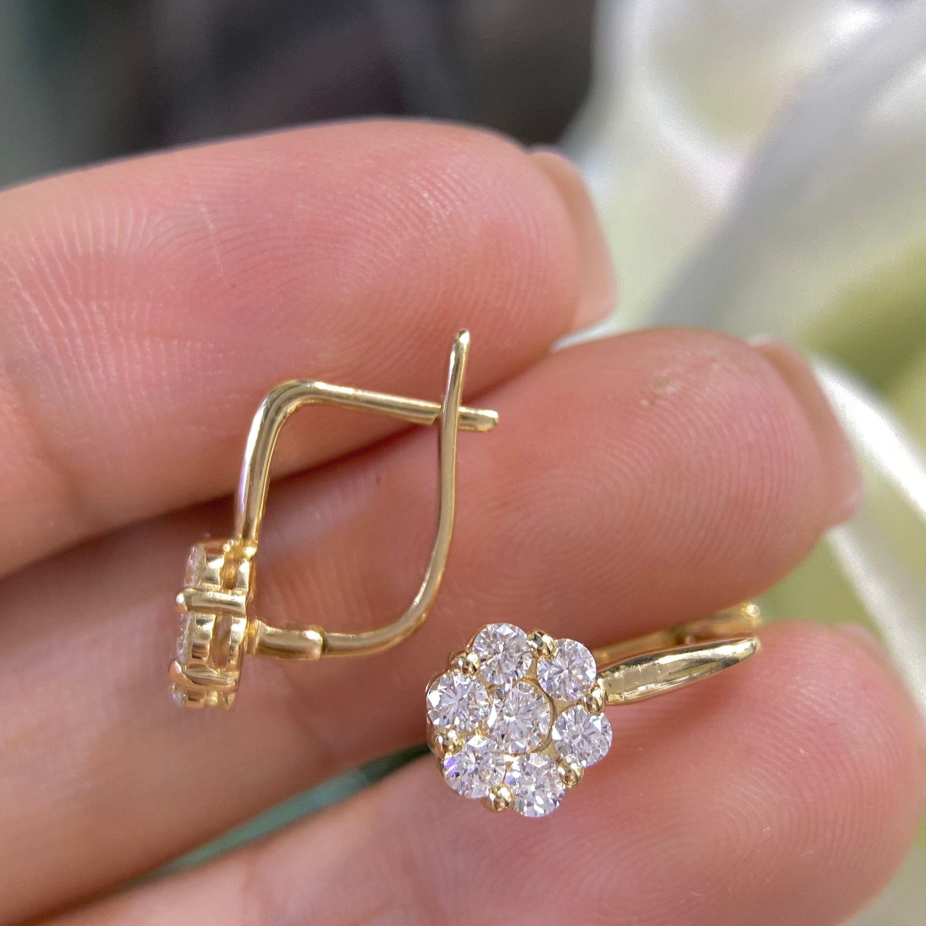 14K Yellow Gold  little Flowers 0.77ct in Diamonds Earrings (etsy image id: 4230116662)