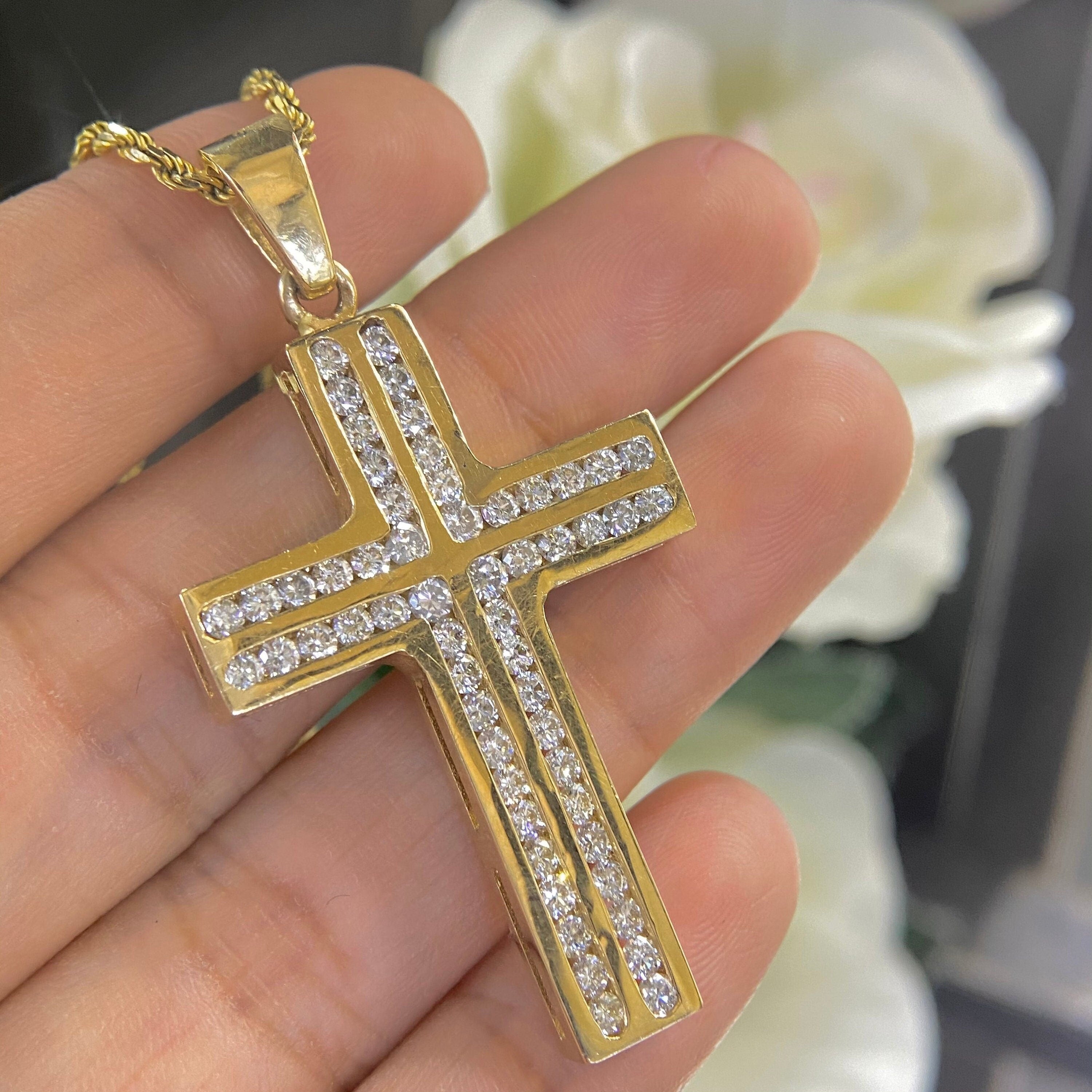 Cross Pendant in 14k Yellow Gold with 2.45ct in round cut diamonds. SI G-H DP19 IEJJ __etsy:4234595787