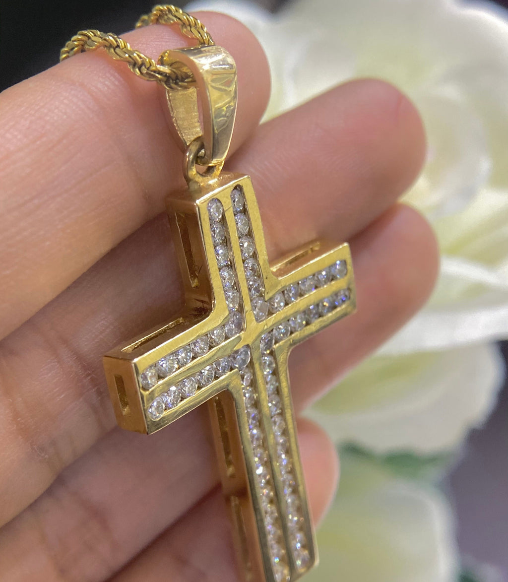 Cross Pendant in 14k Yellow Gold with 2.45ct in round cut diamonds. SI G-H DP19 IEJJ __etsy:4234613645