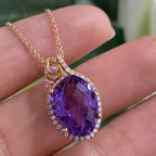 18K Rose Gold Pendant & 14K Rose Gold Chain with 0.25ct Diamonds, 0.05ct Pink Sapphire & 6.20ct Amethyst