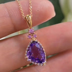 18K Rose Gold  3.20ct Amethyst & 0.15ct in Diamonds Pendant AJJ __etsy:4251956943