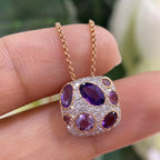 14K Rose Gold 0.28CT Amethyst & 0.26CT Diamond Pendant Necklace – 15.75” W8386
