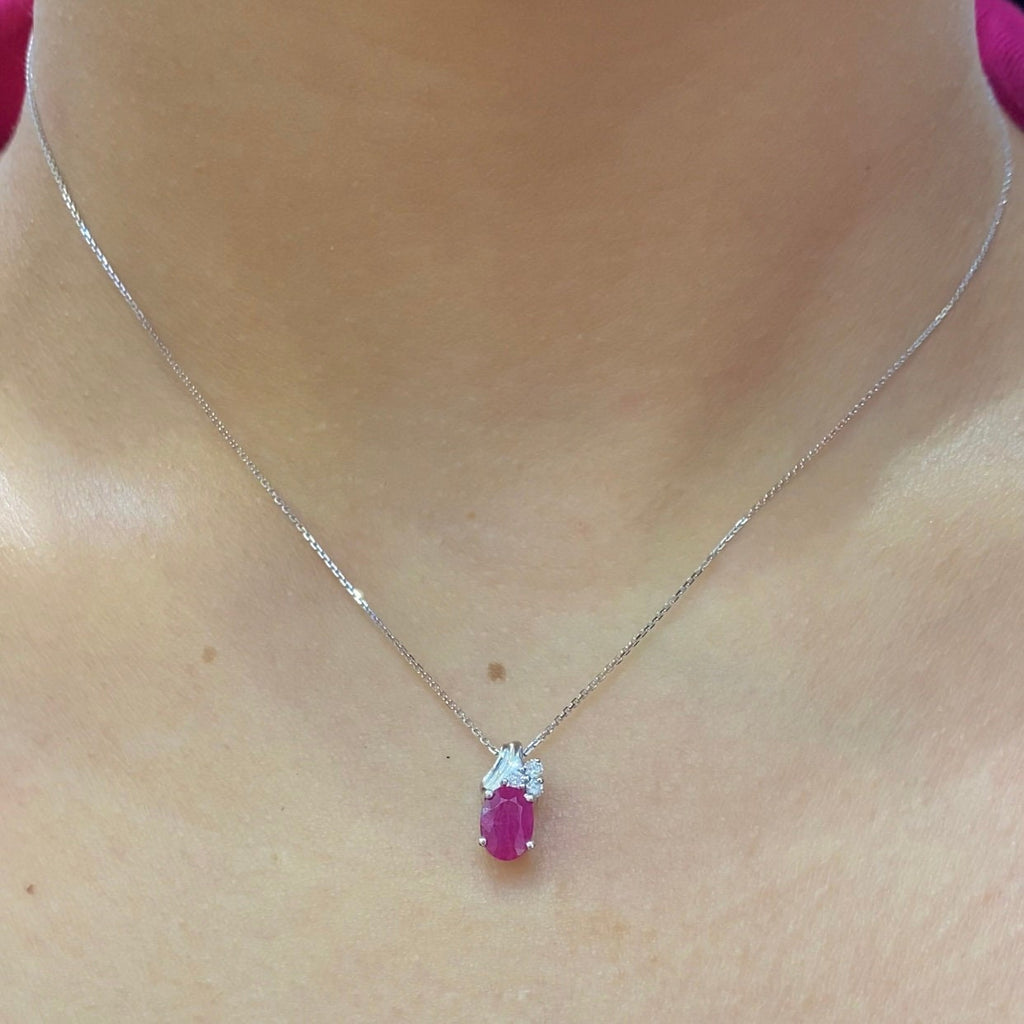 Beautiful  1.00ct Ruby & 0.09ct diamond pendent set in 14K White Gold (etsy image id: 4254731935)