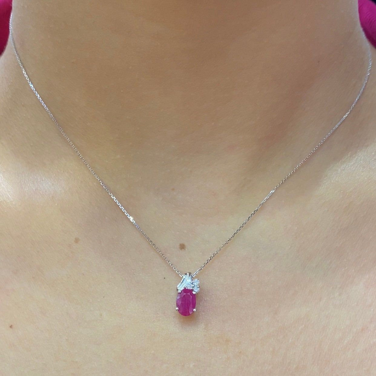 Beautiful  1.00ct Ruby & 0.09ct diamond pendent set in 14K White Gold (etsy image id: 4254731935)